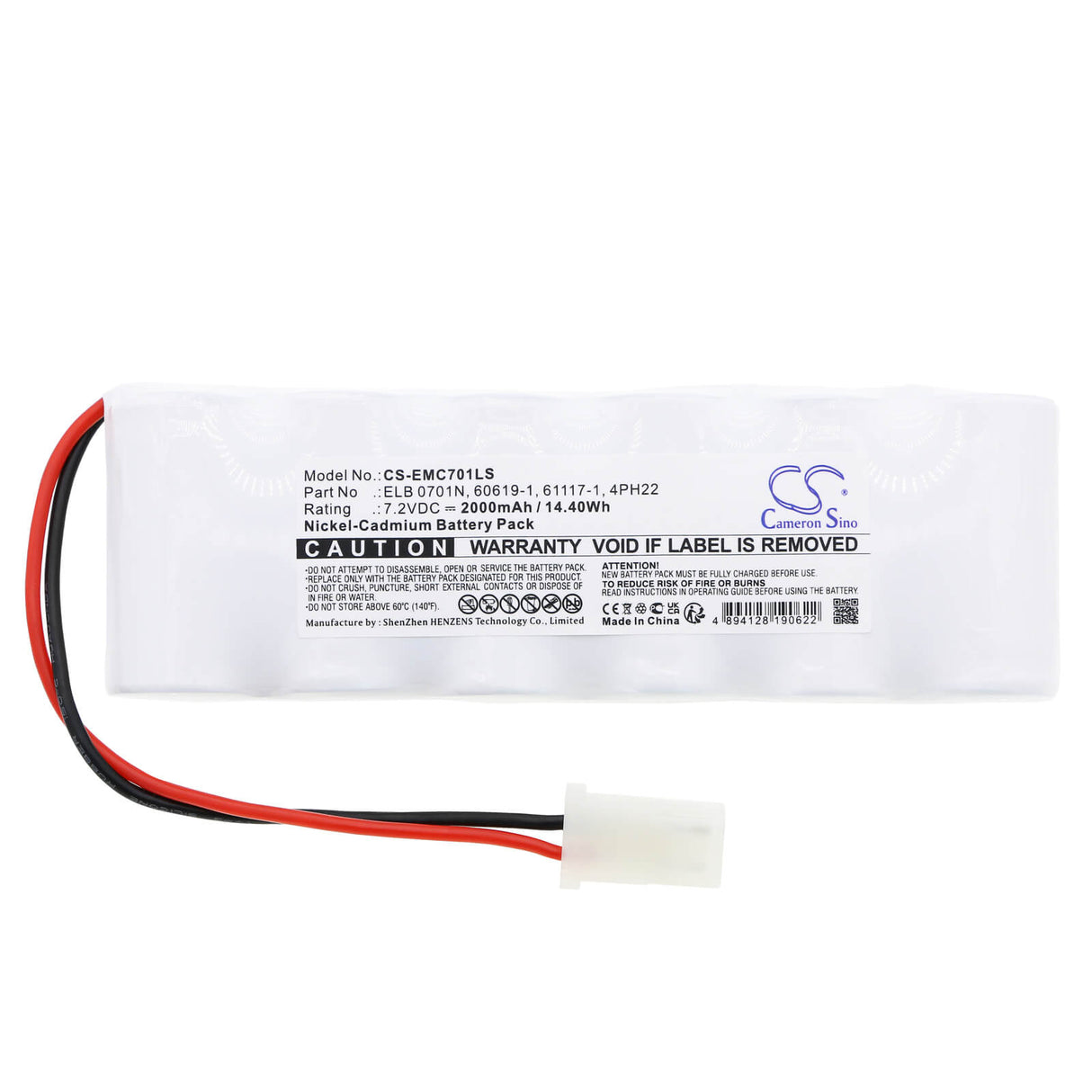 7.2V, Ni-CD, 2000mAh, batterie d'éclairage de secours compatible avec Lithonia, 4ph22, Lv S W R 120/277 Eln Um, 14.40Wh Éclairage de secours Cameron Sino Technology Limited