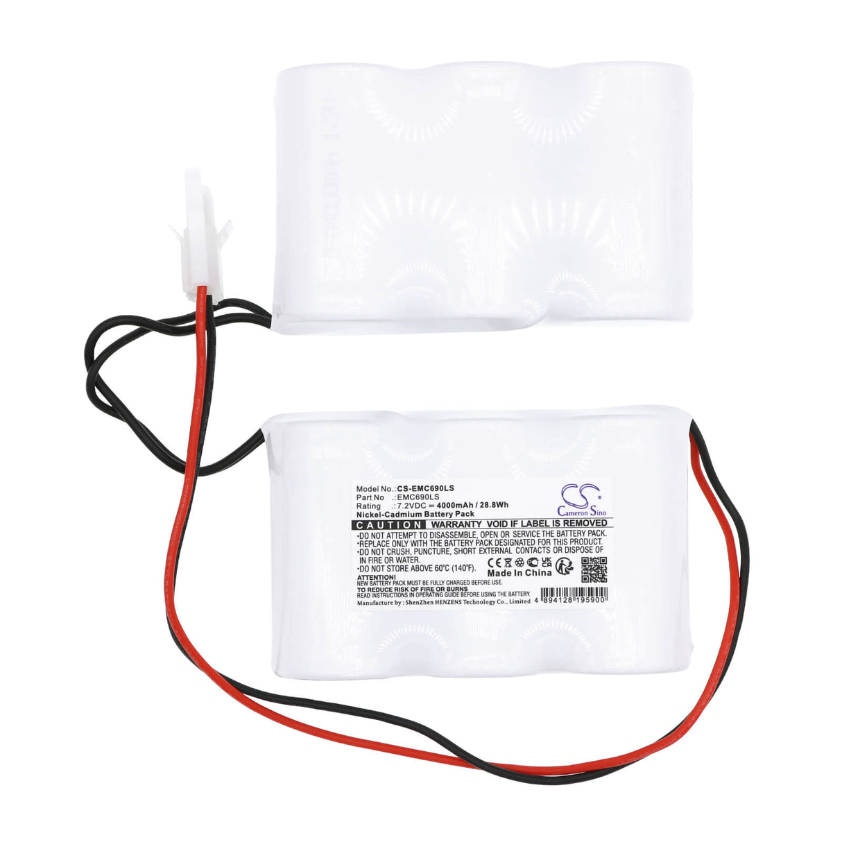 7.2V, Ni-CD, 4000mAh, batterie d'éclairage d'urgence compatible avec Cameron Sino Technologies, CS-EMC690LS, 28.8Wh Éclairage d'urgence Cameron Sino Technology Limited