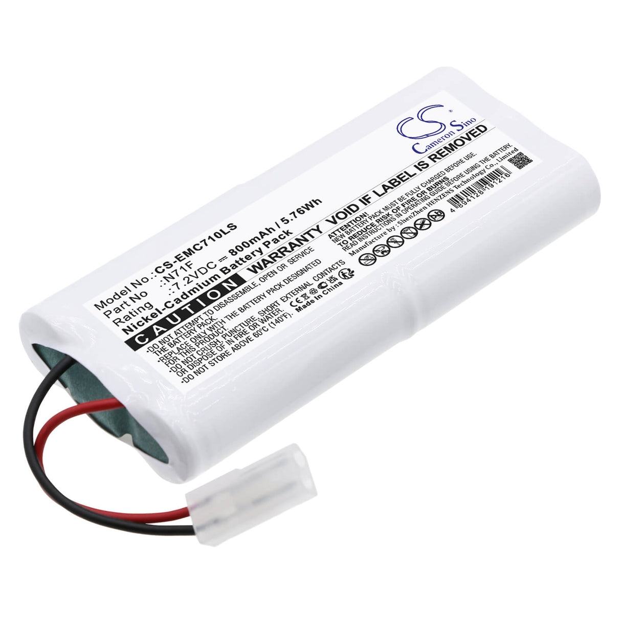 7.2V, Ni-CD, 800mAh, batterie d'éclairage de secours compatible avec Big Beam, 118-0017, Echl1rww, Echl2rww, 5.76Wh Éclairage de secours Cameron Sino Technology Limited