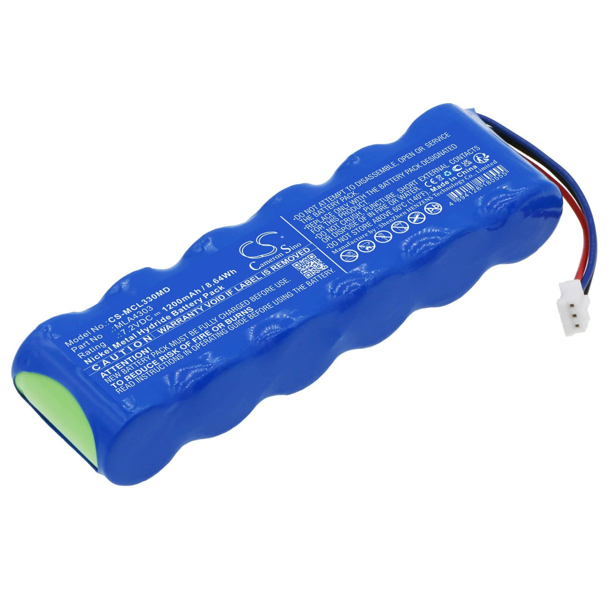 7.2V, Ni-MH, 1200mAh, Batterie médicale compatible avec Micro Medical, Ml2000, Microlab 3300 Pulmonary Functi, Microlab 3300 Spirometer, 8.64Wh Medical Cameron Sino Technology Limited (Médical)