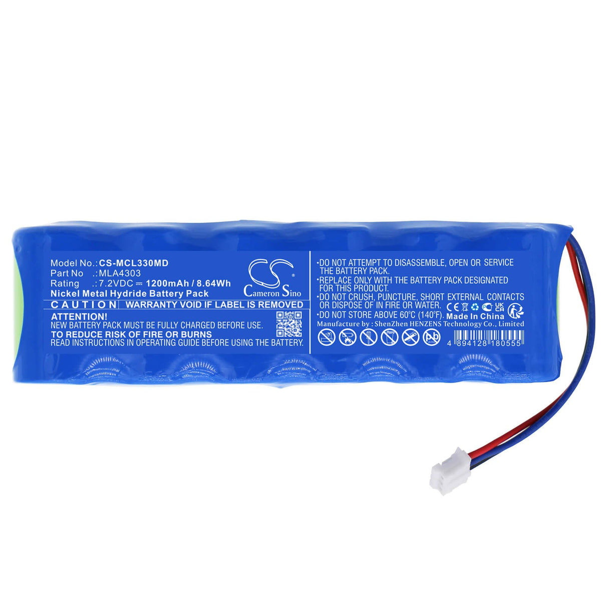 7.2V, Ni-MH, 1200mAh, Batterie médicale compatible avec Micro Medical, Ml2000, Microlab 3300 Pulmonary Functi, Microlab 3300 Spirometer, 8.64Wh Medical Cameron Sino Technology Limited (Médical)