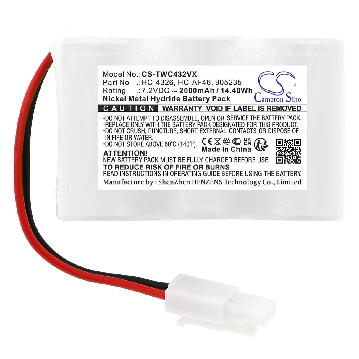 7.2V, Ni-MH, 2000mAh, Vacuum battery fits Twinbird, Hc-4324, Hc-4326bl, Hc-4326dgy, 14.40Wh Vacuum Cameron Sino Technology Limited