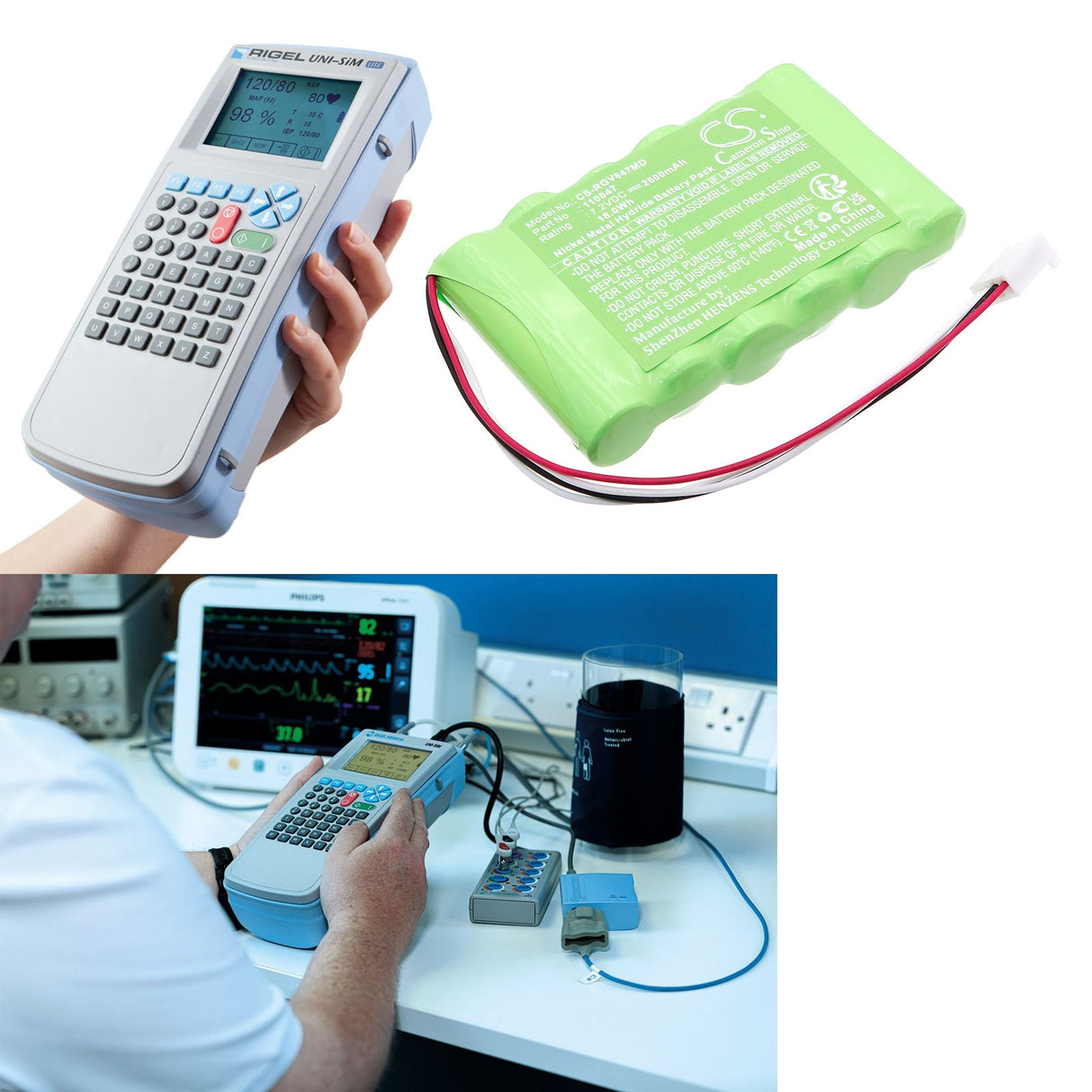 7.2V, Ni-MH, 2500mAh, Medical battery fits Rigel, Uni-sim Vital Signs Simulator, 18.0Wh Medical Cameron Sino Technology Limited (Medical)
