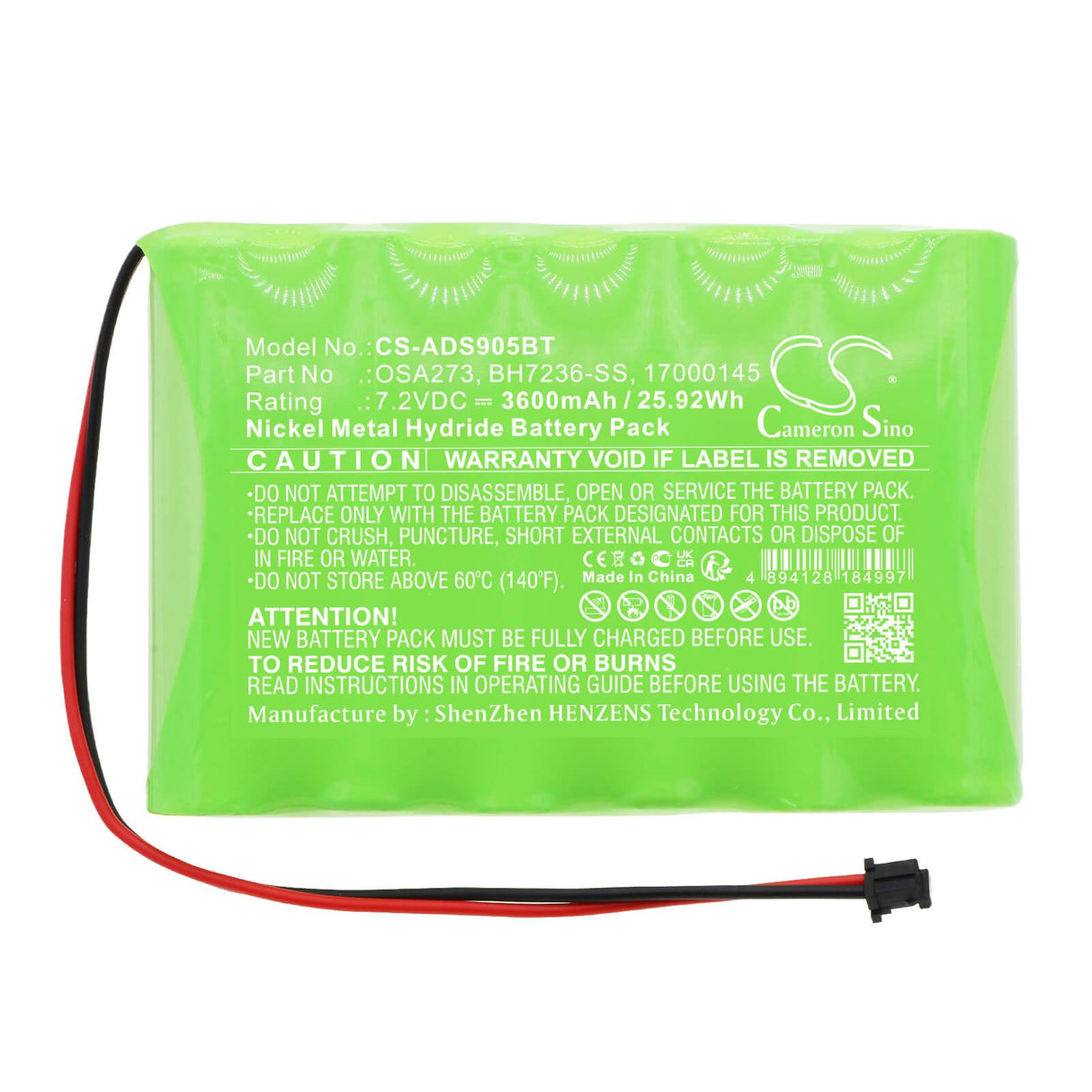 7.2v, Ni-mh, 3600mah, Alarm Battery Fits Dsc, Impassa Scw9055 Self-contained, 25.92wh Alarm System Cameron Sino Technology Limited