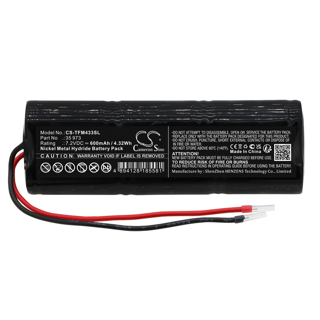 7.2V, Ni-MH, 600mAh, batterie d'éclairage de secours compatible avec Telenot, 35 973, 35 973, 6/n-270aa, 4.32Wh Éclairage de secours Cameron Sino Technology Limited