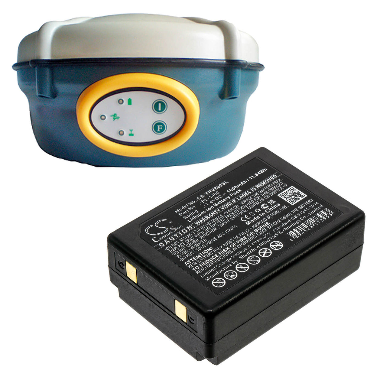7.4V, Li-ion, 1600mAh, Batterie d'équipement compatible avec Hi-target, Bl-1400, V10RTK, V8, 11.84Wh Équipement, Enquête, Test Cameron Sino Technology Limited