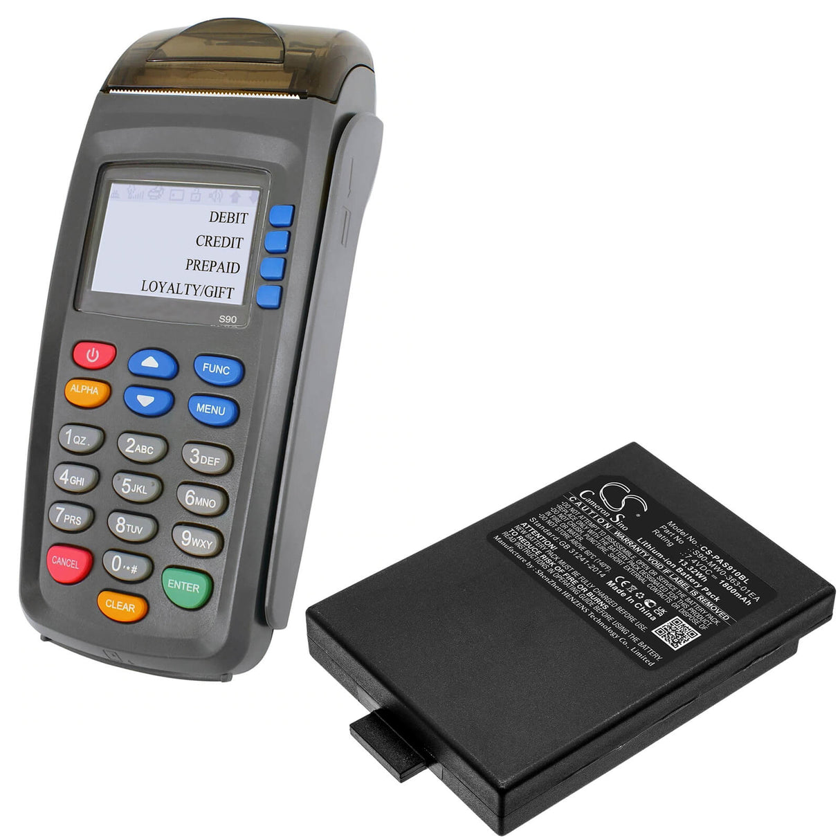 7.4V, Li-ion, 1800mAh, Payment Terminal battery fits Pax, S90-mw0-363-01ea, S90 3g, 13.32Wh Payment Terminal Cameron Sino Technology Limited