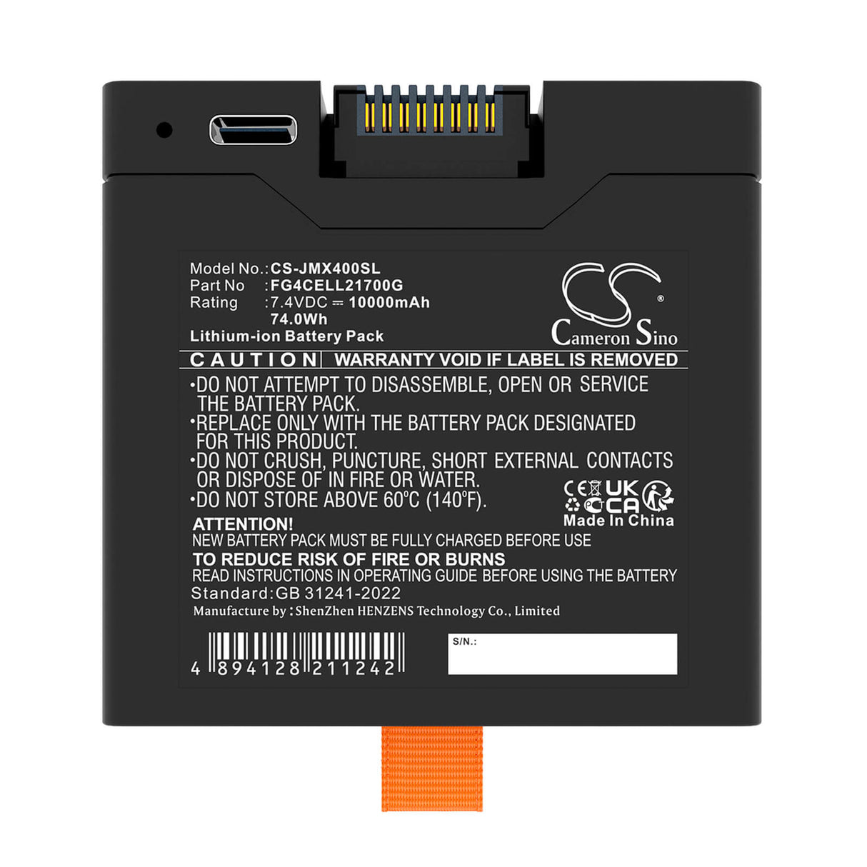 7.4V, Li-ion, 10000mAh, Speaker battery fits Jbl, Partybox Club 320, Partybox Stage 320, 74.0Wh Speaker Cameron Sino Technology Limited
