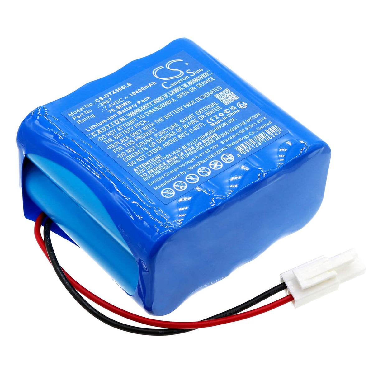 7,4V, Li-ion, 10400mAh, Batterie d'éclairage d'urgence compatible avec Dotlux, 3667, 3666-060120, 76,96Wh Éclairage d'urgence Cameron Sino Technology Limited