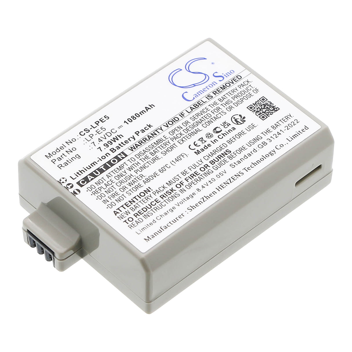 7.4V, Li-ion, 1080mAh, Camera battery fits Canon, Lc-e5, Eos 1000d, Eos 450d, 7.992Wh Camera Cameron Sino Technology Limited (Camera)