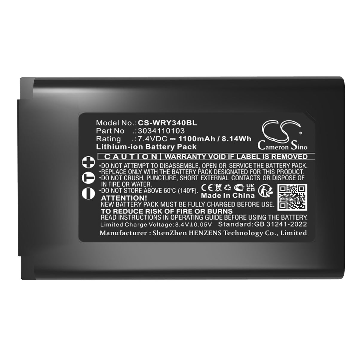 7,4V, Li-ion, 1100mAh, batterie de scanner de code-barres compatible avec Worldline, Yoximo, 8,14Wh Scanner de code-barres Cameron Sino Technology Limited
