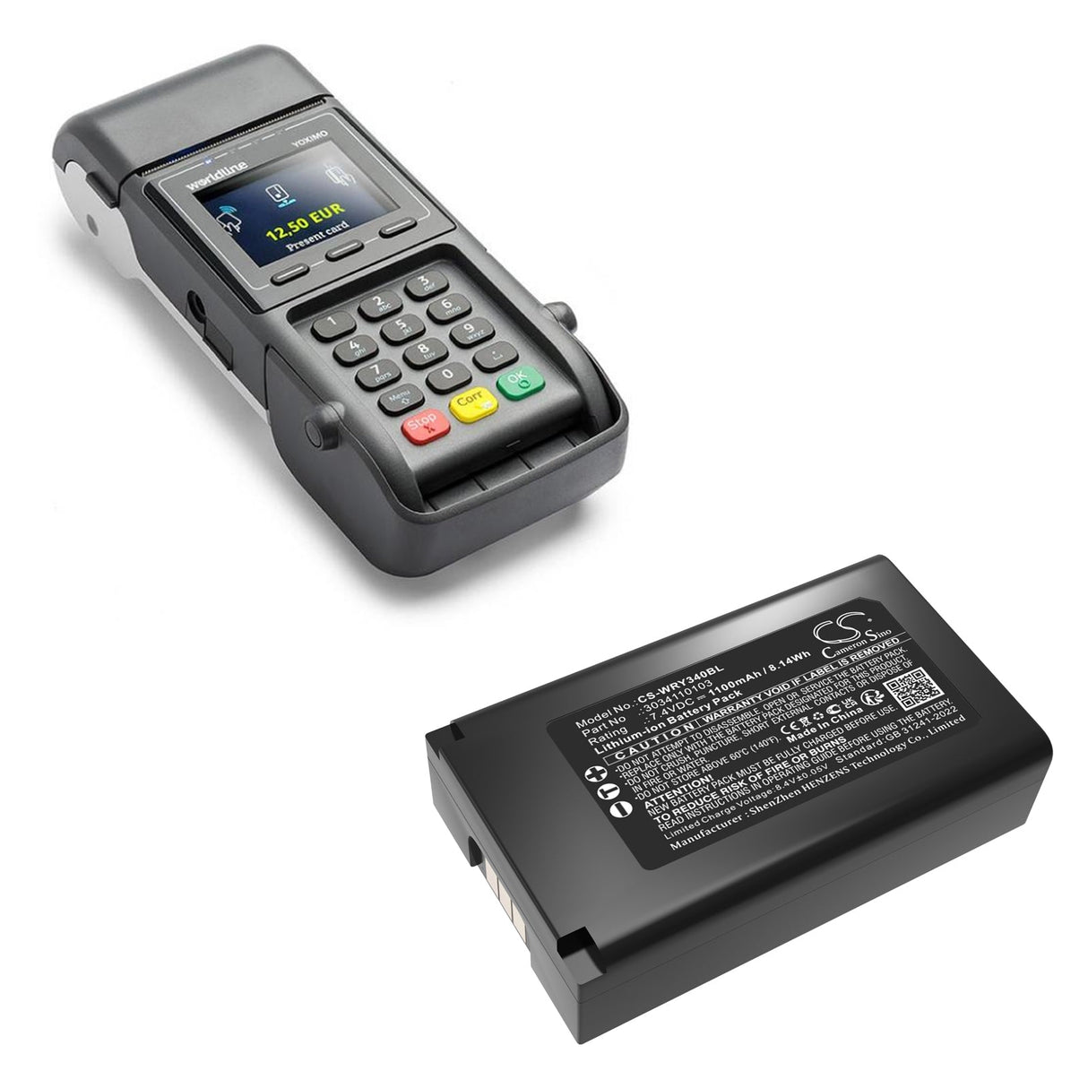 7,4V, Li-ion, 1100mAh, batterie de scanner de code-barres compatible avec Worldline, Yoximo, 8,14Wh Scanner de code-barres Cameron Sino Technology Limited
