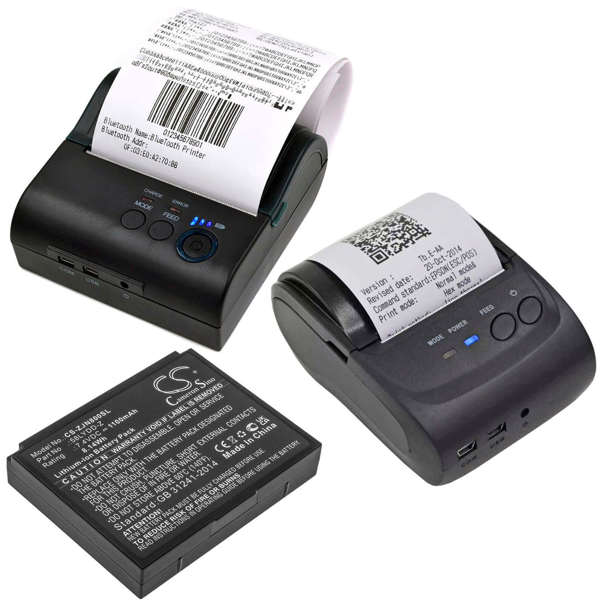 7.4V, Li-ion, 1100mAh, Batterie d'imprimante portable compatible avec Zjiang, 58lydd-z, Zj-5802, Zj-8001, 8.14Wh Imprimante portable Cameron Sino Technology Limited