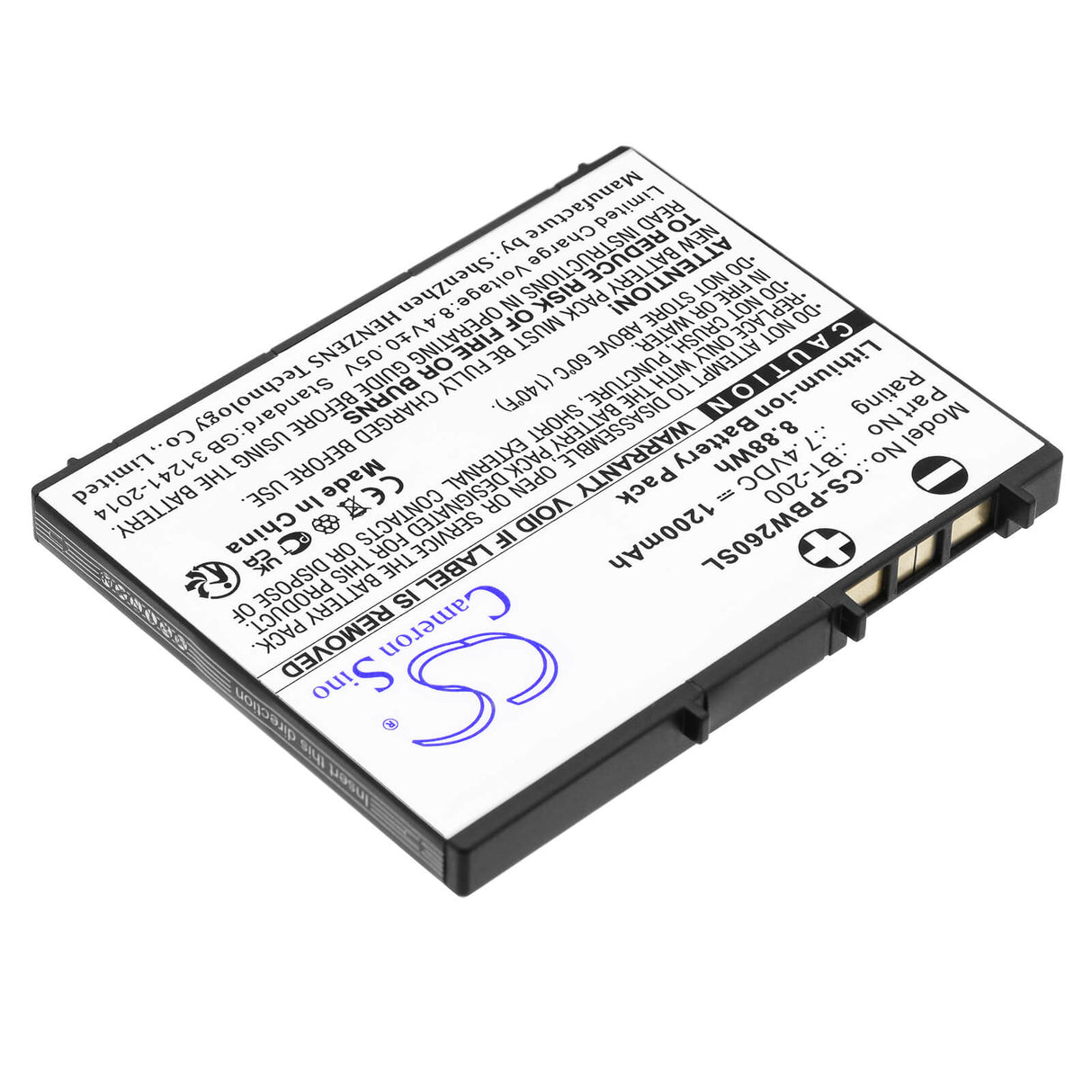 7.4V, Li-ion, 1200mAh, Portable Printer battery fits Brother, Bt-200, Mw-260, Mw-260 Mprint Portable Printer, 8.88Wh Portable Printer Cameron Sino Technology Limited