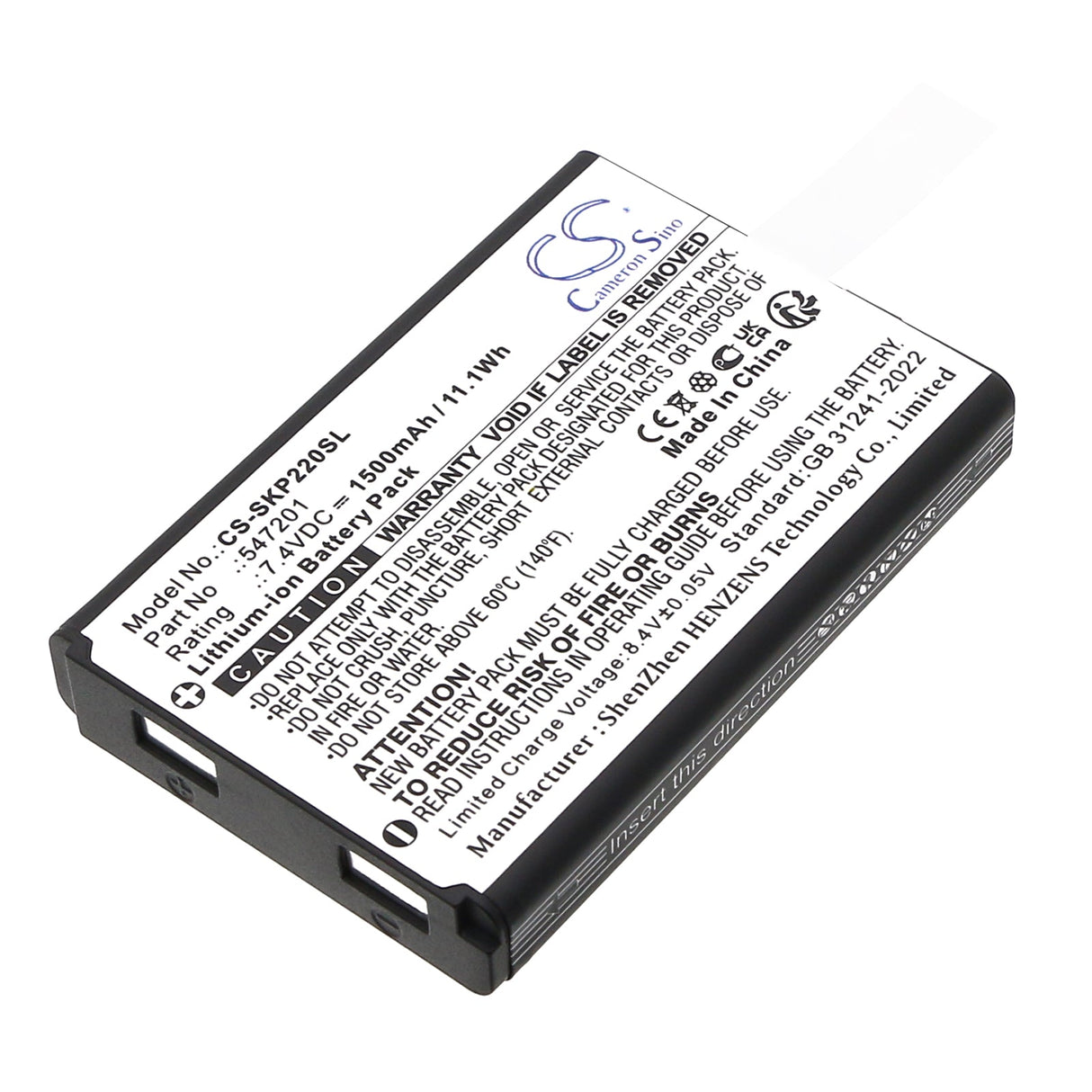 7.4V, Li-ion, 1500mAh, Portable Printer battery fits Sewoo, 547201, Lk-p22, Lk-p24, 11.1Wh Portable Printer Cameron Sino Technology Limited