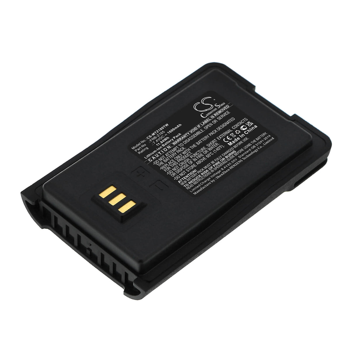 7.4V, Li-ion, 1600mAh, Two-Way Radio battery fits Motorola, Fnb-z165, Vz-10, Vz-12, 11.84Wh Two-Way Radio Cameron Sino Technology Limited