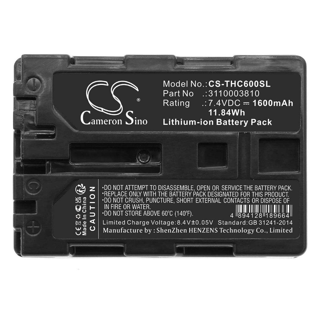 7.4V, Li-ion, 1600mAh, Batterie de caméra thermique compatible avec Trotech, 3110003810, Ic100, Ic120, 11.84Wh Caméra thermique Cameron Sino Technology Limited