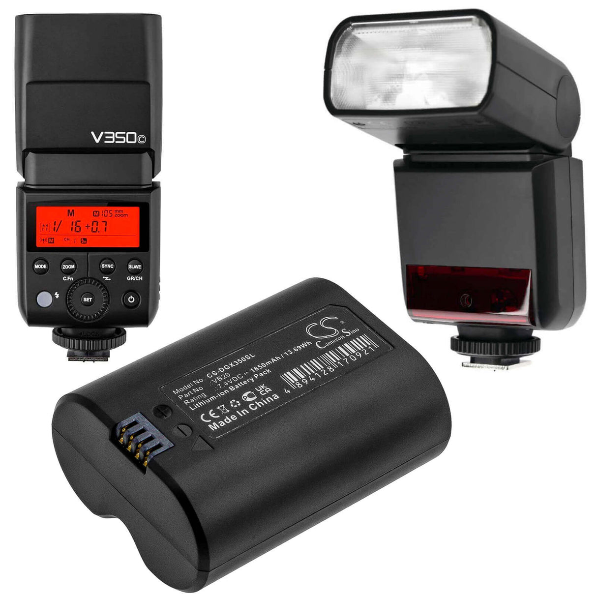 7,4V, Li-ion, 1850mAh, batterie pour éclairage stroboscopique compatible avec Godox, Vb20, V350, V350c, 13,69Wh Éclairage stroboscopique Cameron Sino Technology Limited (Suspendu)