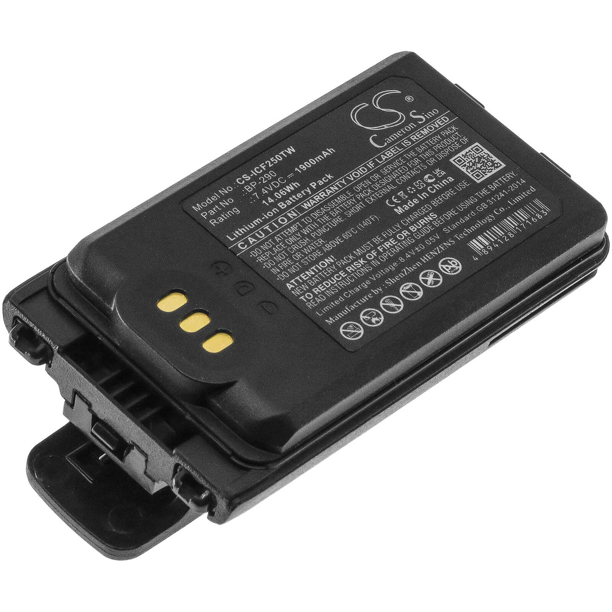 7.4V, Li-ion, 1900mAh, Two-Way Radio battery fits Icom, Bp-290, Ic-f52d, Ic-f62d, 14.06Wh Two-Way Radio Cameron Sino Technology Limited