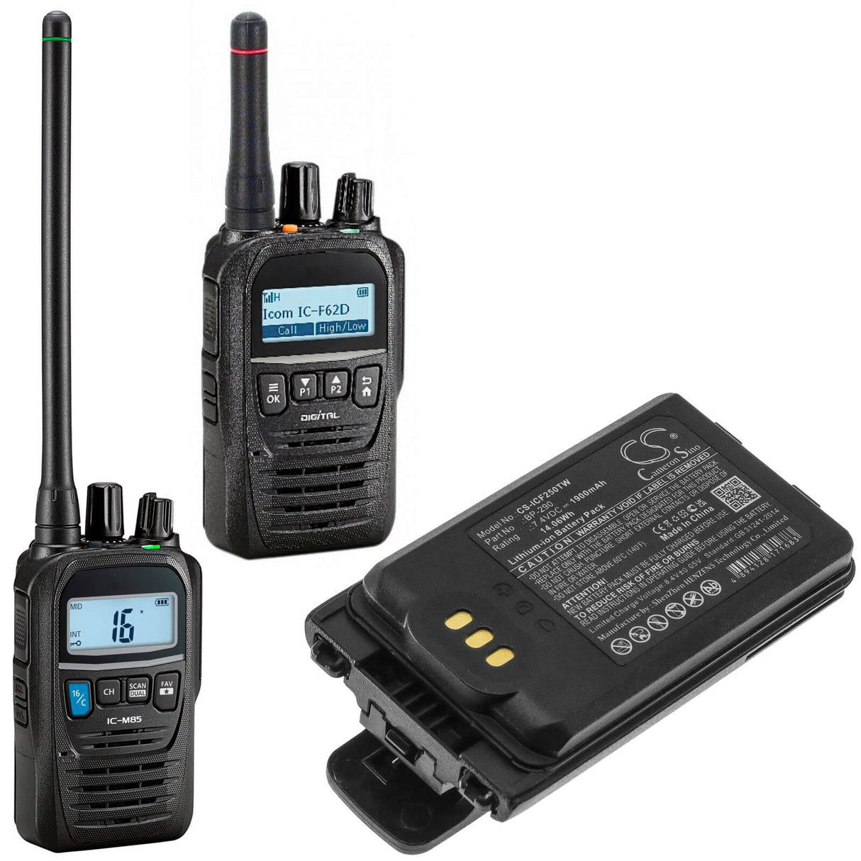 7.4V, Li-ion, 1900mAh, Two-Way Radio battery fits Icom, Bp-290, Ic-f52d, Ic-f62d, 14.06Wh Two-Way Radio Cameron Sino Technology Limited
