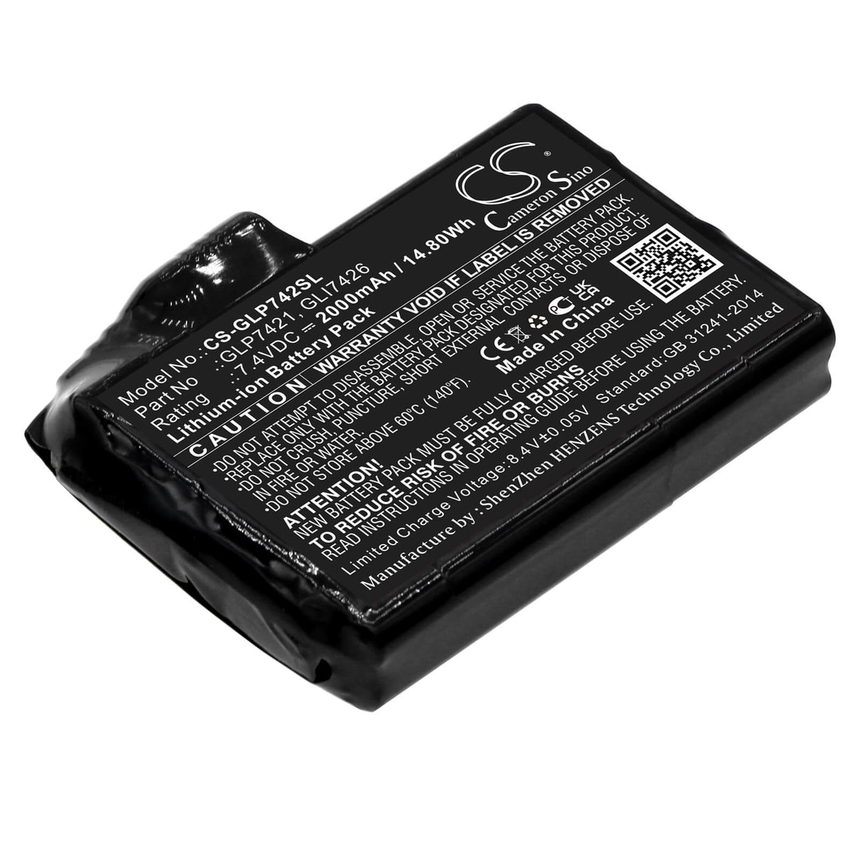 7.4V, Li-ion, 2000mAh, batterie pour vêtements chauffants compatible avec Glovii, Gli7426, Gj1, Gj1c, 14.8Wh Vêtements chauffants Cameron Sino Technology Limited