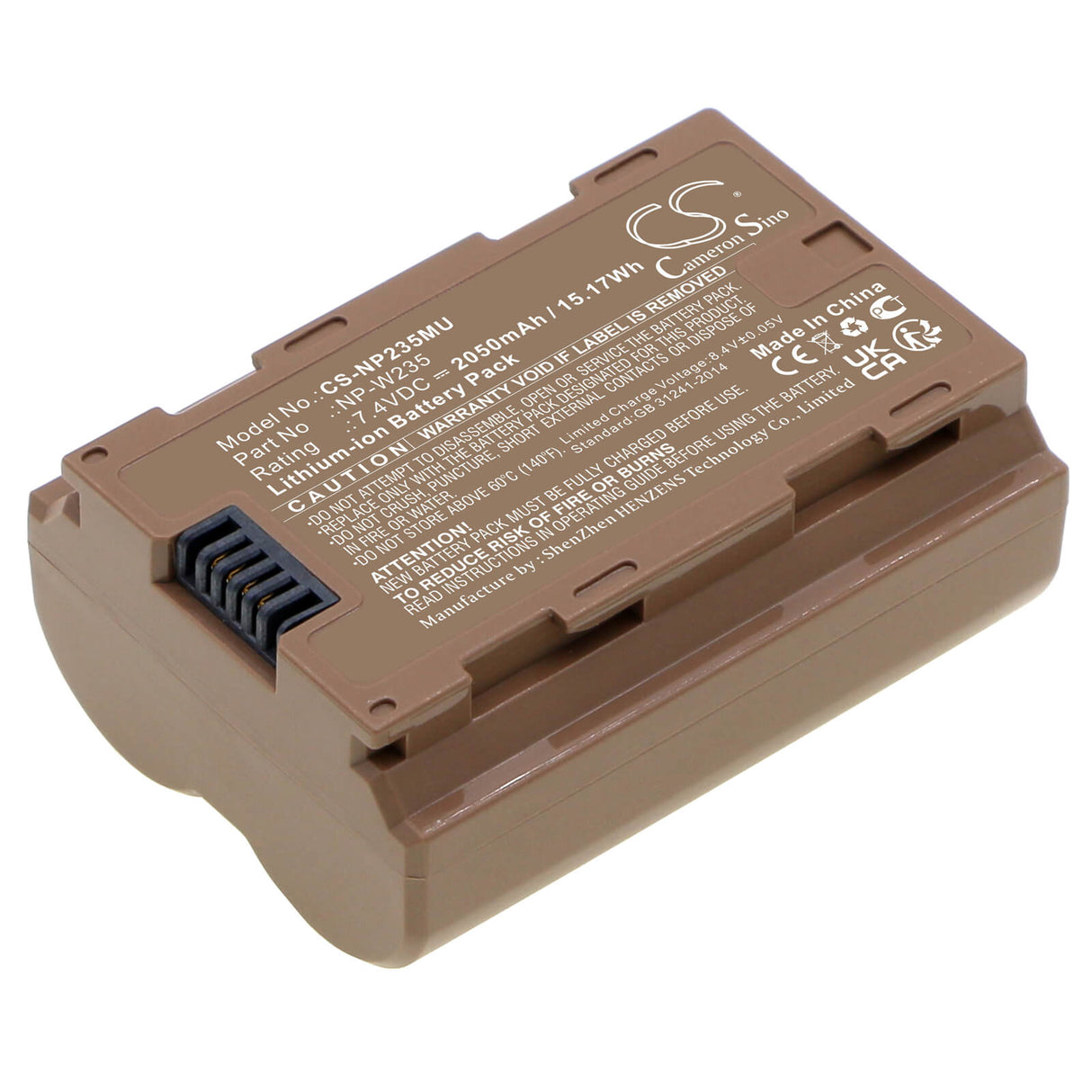 7.4V, Li-ion, 2050mAh, Camera battery fits Fujifilm, Np-w235, Gfx100s, Gfx50s Ii, 15.17Wh Camera Cameron Sino Technology Limited (Camera)