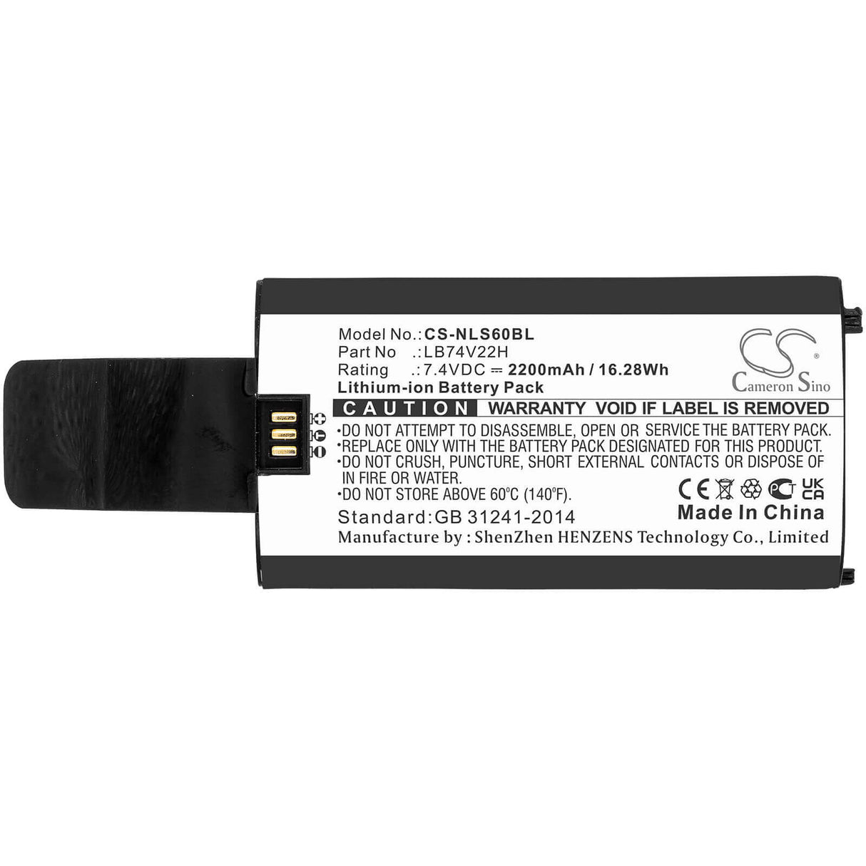 7.4V, Li-ion, 2200mAh, batterie de terminal de paiement compatible avec Newland, Lb74v22h, Sp60, Spg7, 16.28Wh Terminal de paiement Cameron Sino Technology Limited