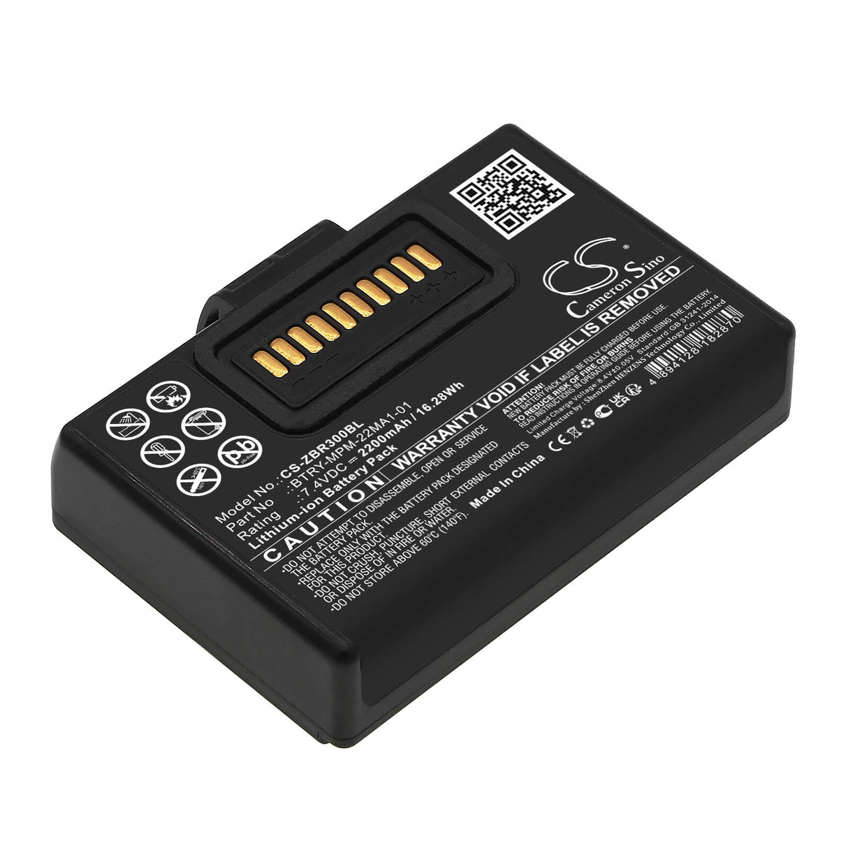 7.4V, Li-ion, 2200mAh, Portable Printer battery fits Zebra, Btry-mpm-22ma1-01, Za310, Zq300, 16.28Wh Portable Printer Cameron Sino Technology Limited
