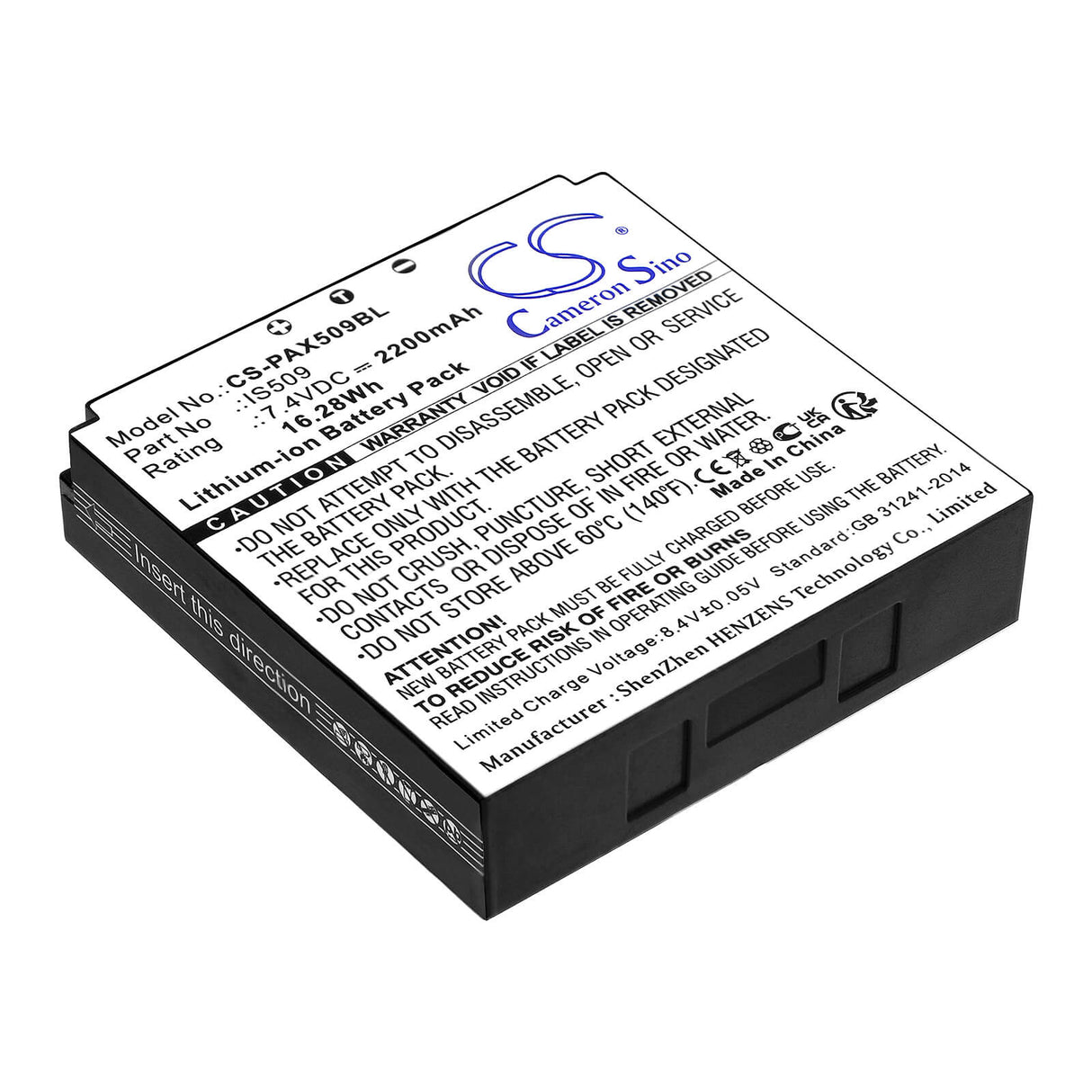 7.4V, Li-ion, 2200mAh, Payment Terminal battery fits Pax, Is509, S900, 16.28Wh Payment Terminal Cameron Sino Technology Limited