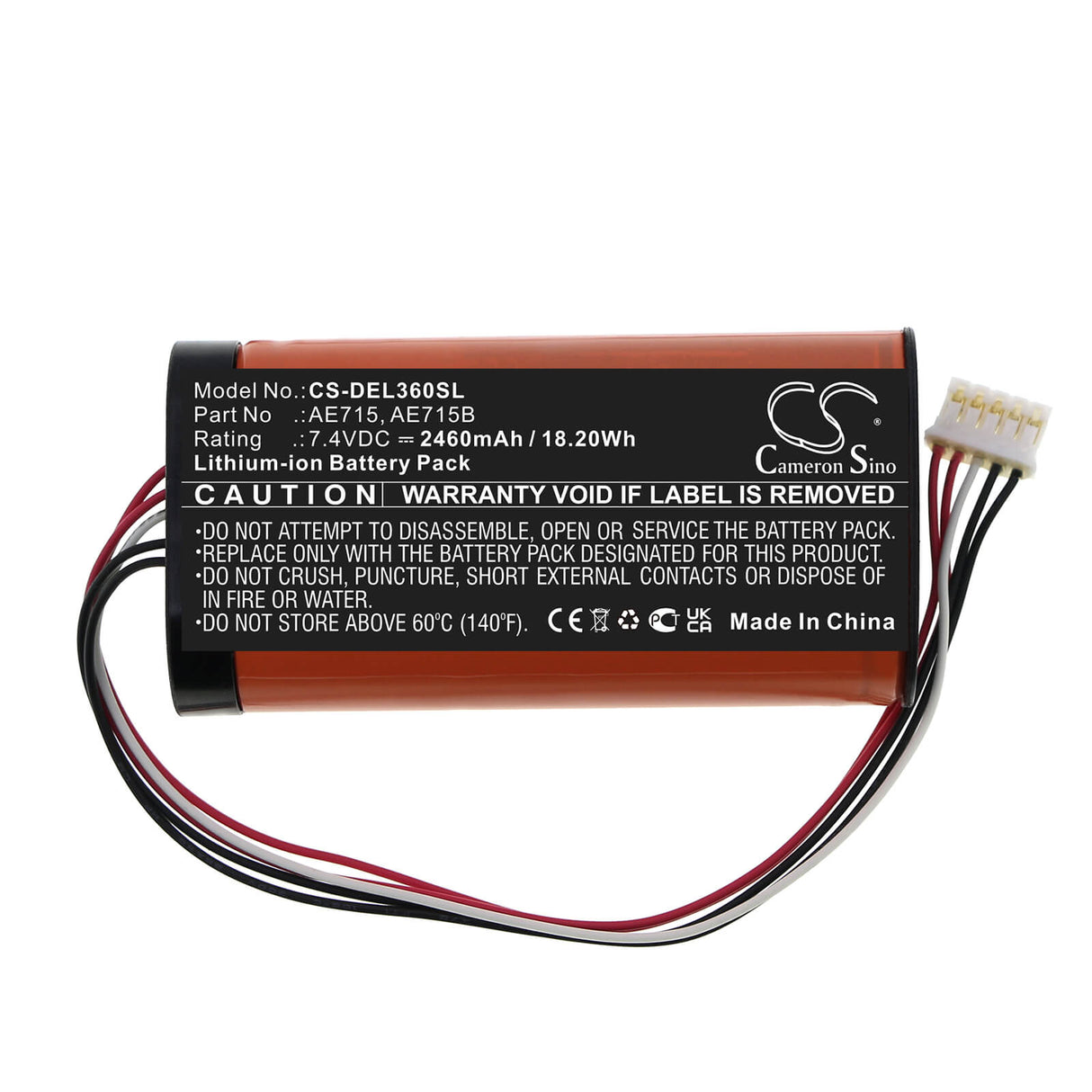 7.4V, Li-ion, 2460mAh, Batterie de haut-parleur compatible avec Dell, Haut-parleur sans fil 360, 18.20Wh Haut-parleur Cameron Sino Technology Limited