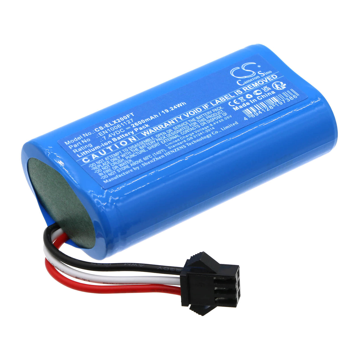 7,4V, Li-ion, 2600mAh, Batterie de lampe de poche compatible avec Esylux, 30 006 06, Slp-2, 19,24Wh Lampe de poche Cameron Sino Technology Limited