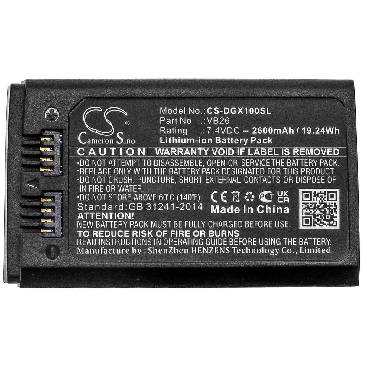 7.4v, Li-ion, 2600mah, Batterie d'éclairage stroboscopique compatible avec Godox, V1, 19.24wh Éclairage stroboscopique Cameron Sino Technology Limited