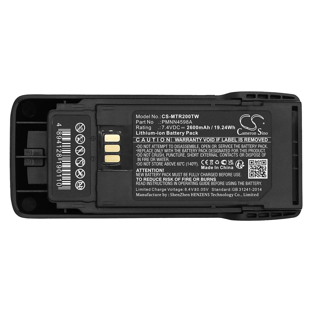 7.4V, Li-ion, 2600mAh, Two-Way Radio battery fits Motorola, Pmnn4598a, R2, 19.24Wh Two-Way Radio Cameron Sino Technology Limited