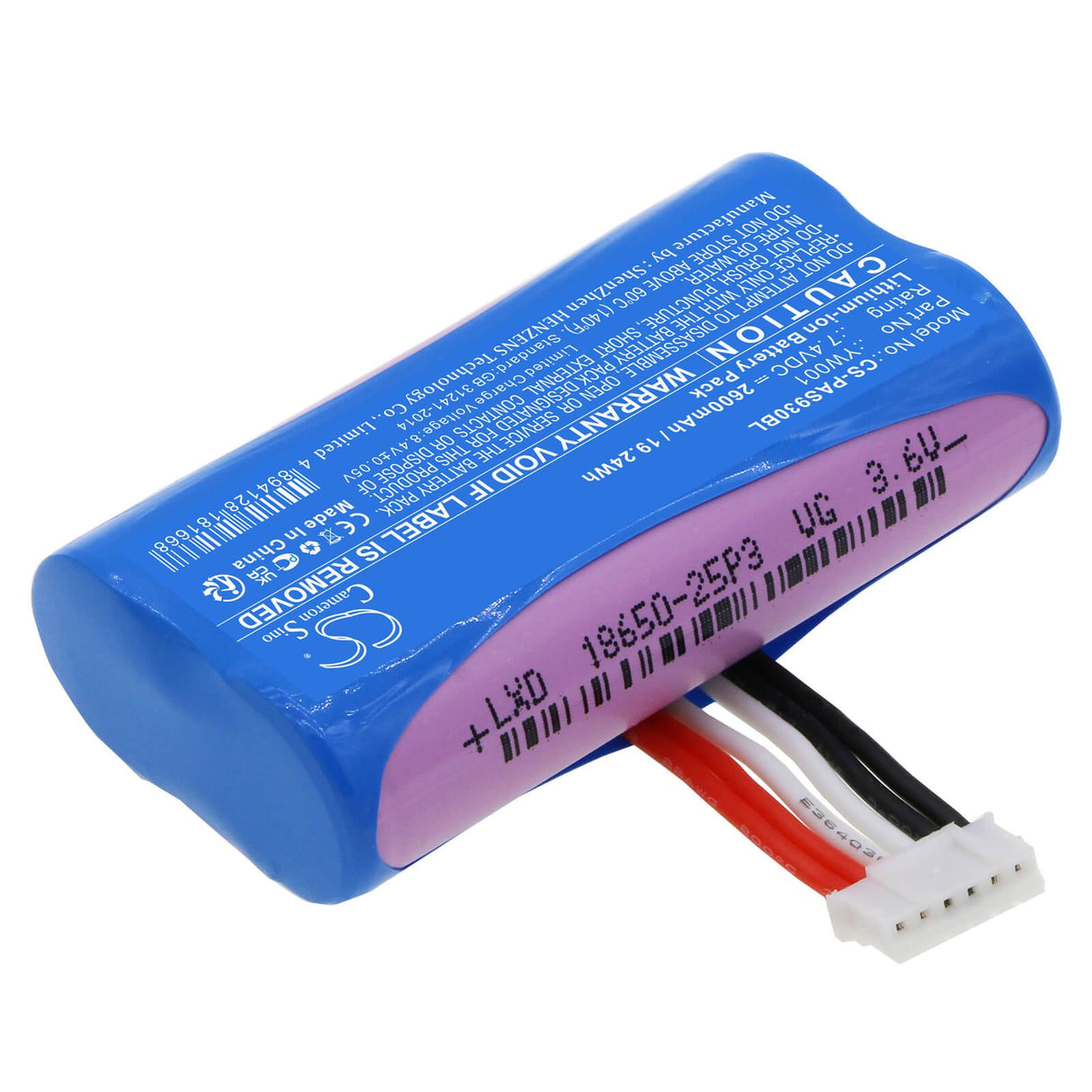 7,4 V, Li-ion, 2600 mAh, batterie de terminal de paiement compatible avec Pax, Yw001, A910, 19,24 Wh Terminal de paiement Cameron Sino Technology Limited