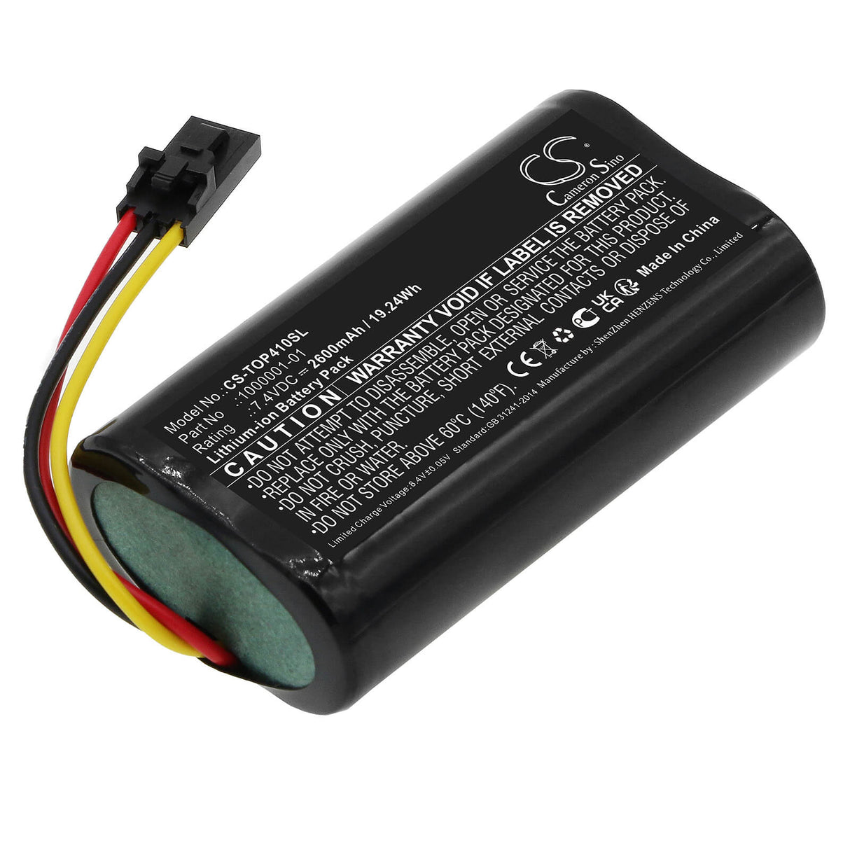 7.4V, Li-ion, 2600mAh, Batterie d'équipement compatible avec Topcon, 1000001-01, Hiper GPS SR, Sr Gps, 19.24Wh Équipement, Enquête, Test Cameron Sino Technology Limited