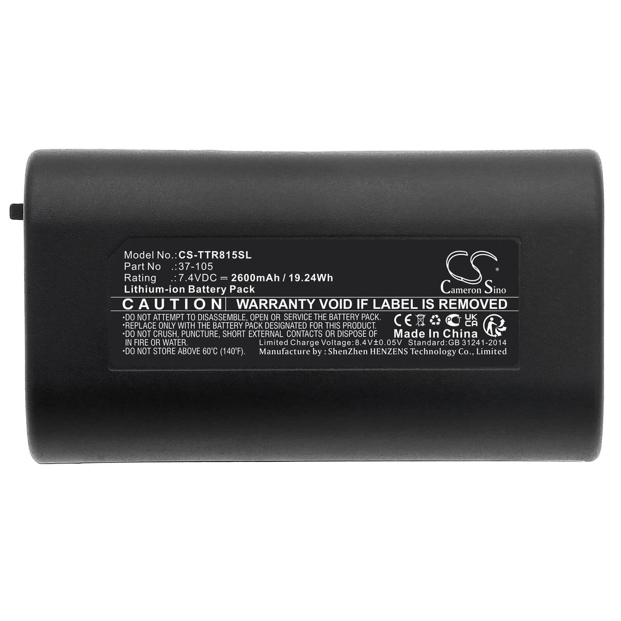 7,4V, Li-ion, 2600mAh, Batterie d'équipement compatible avec Triplett, 37-105, 8150, Camview Ip Pro 5” Testeur de caméra, 19,24Wh Équipement, Enquête, Test Cameron Sino Technology Limited