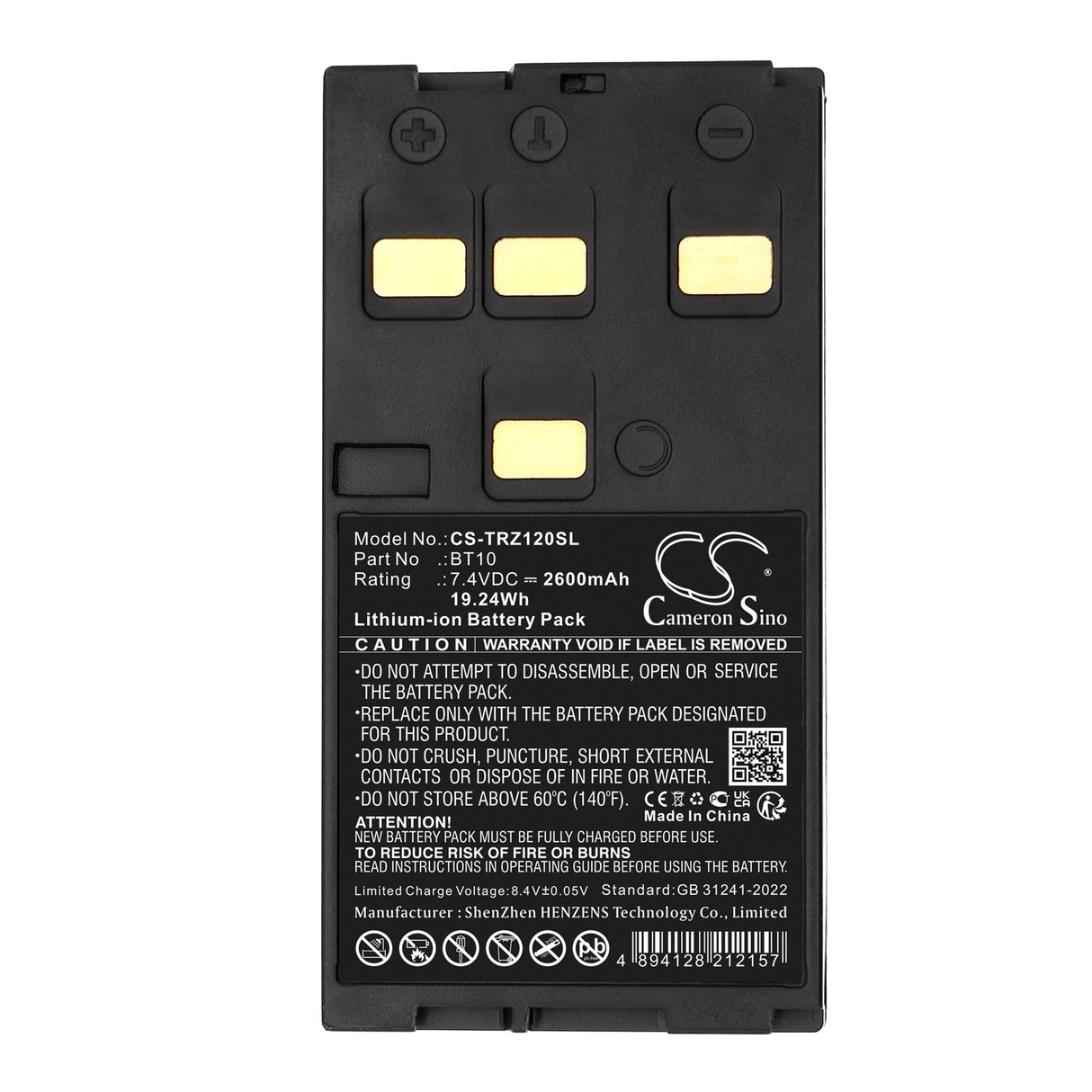 7.4V, Li-ion, 2600mAh, Equipment, Survey, Test battery fits Hi-target, Zts-120, Zts-120 Total Station, 19.24Wh Equipment, Survey, Test Cameron Sino Technology Limited