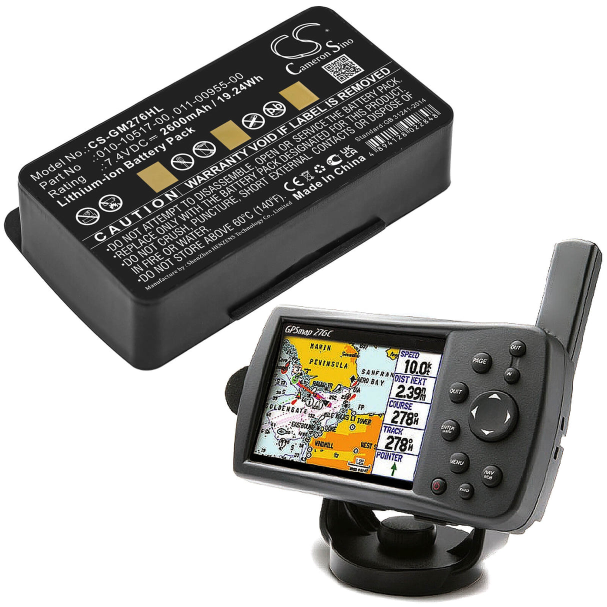 7,4V, Li-ion, 2600mAh, batterie GPS compatible Garmin, 010-10517-00, 010-00543-00, 100054300, 19,24Wh GPS, Navigator Cameron Sino Technology Limited