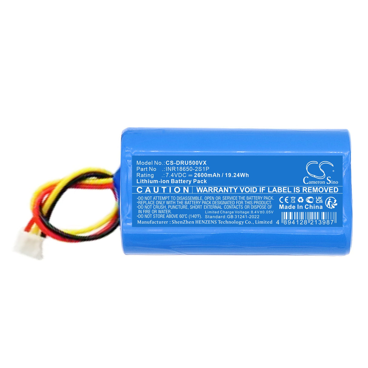 7.4V, Li-ion, 2600mAh, Batterie pour ustensiles de cuisine s'adapte à Deerma, Inr18650-2s1p, Dem-nu05, Nu05, 19.24Wh Ustensiles de cuisine Cameron Sino Technology Limited