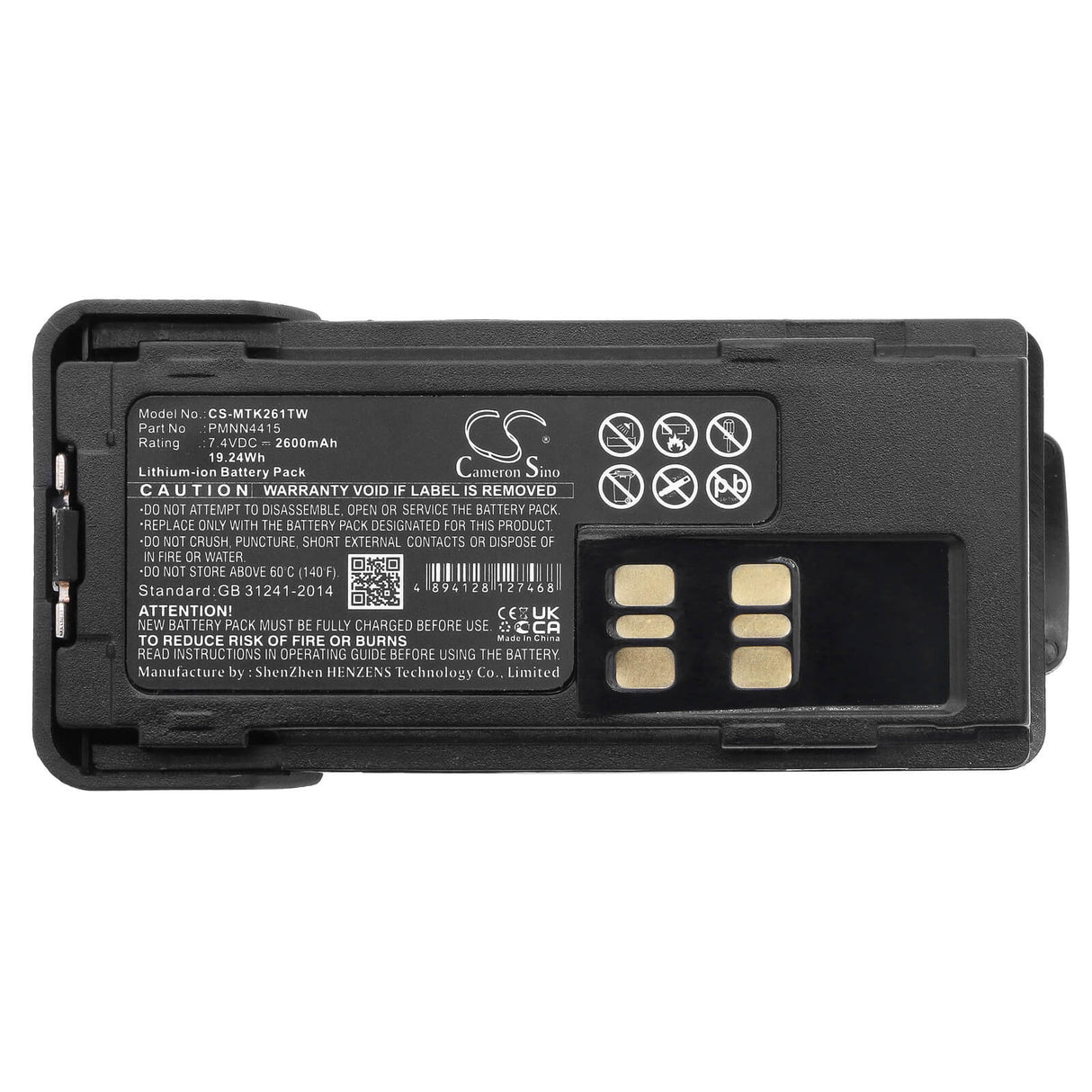 7.4V, Li-ion, 2600mAh, Two-Way Radio battery fits Motorola, Pmnn441, Dp2000, Dp2400, 19.24Wh Two-Way Radio Cameron Sino Technology Limited