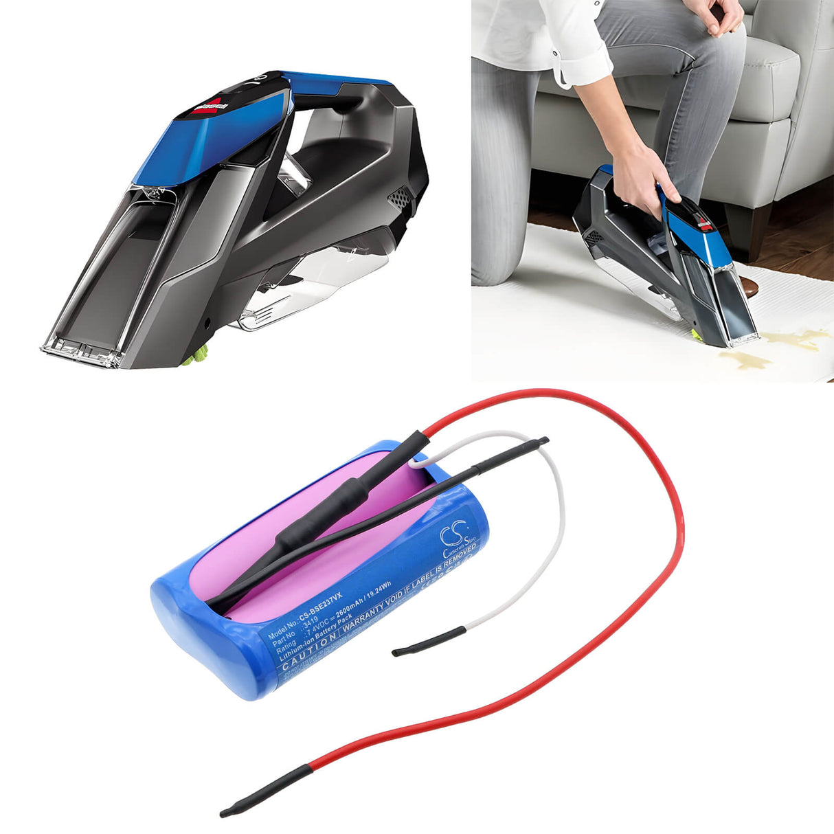 7,4V, Li-ion, 2600mAh, Batterie d'aspirateur compatible avec Bissell, 3419, Pet Stain Eraser 20037, 19,24Wh Aspirateur Cameron Sino Technology Limited