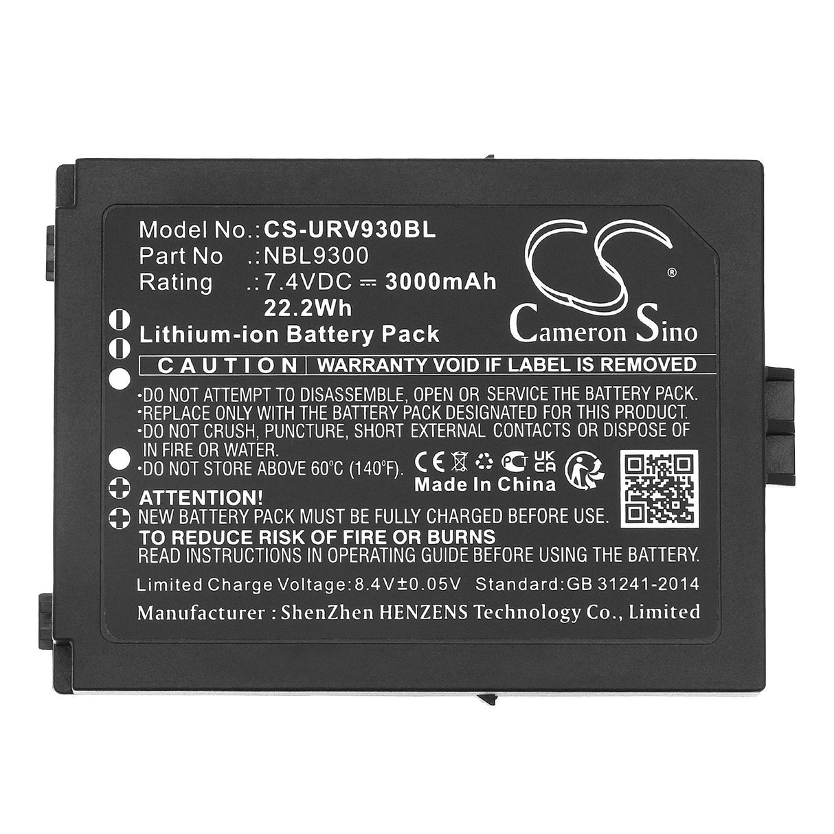 7.4V, Li-ion, 3000mAh, Batterie de scanner de codes-barres compatible avec Urovo, Nbl9300, 22.2Wh Scanner de codes-barres Cameron Sino Technology Limited