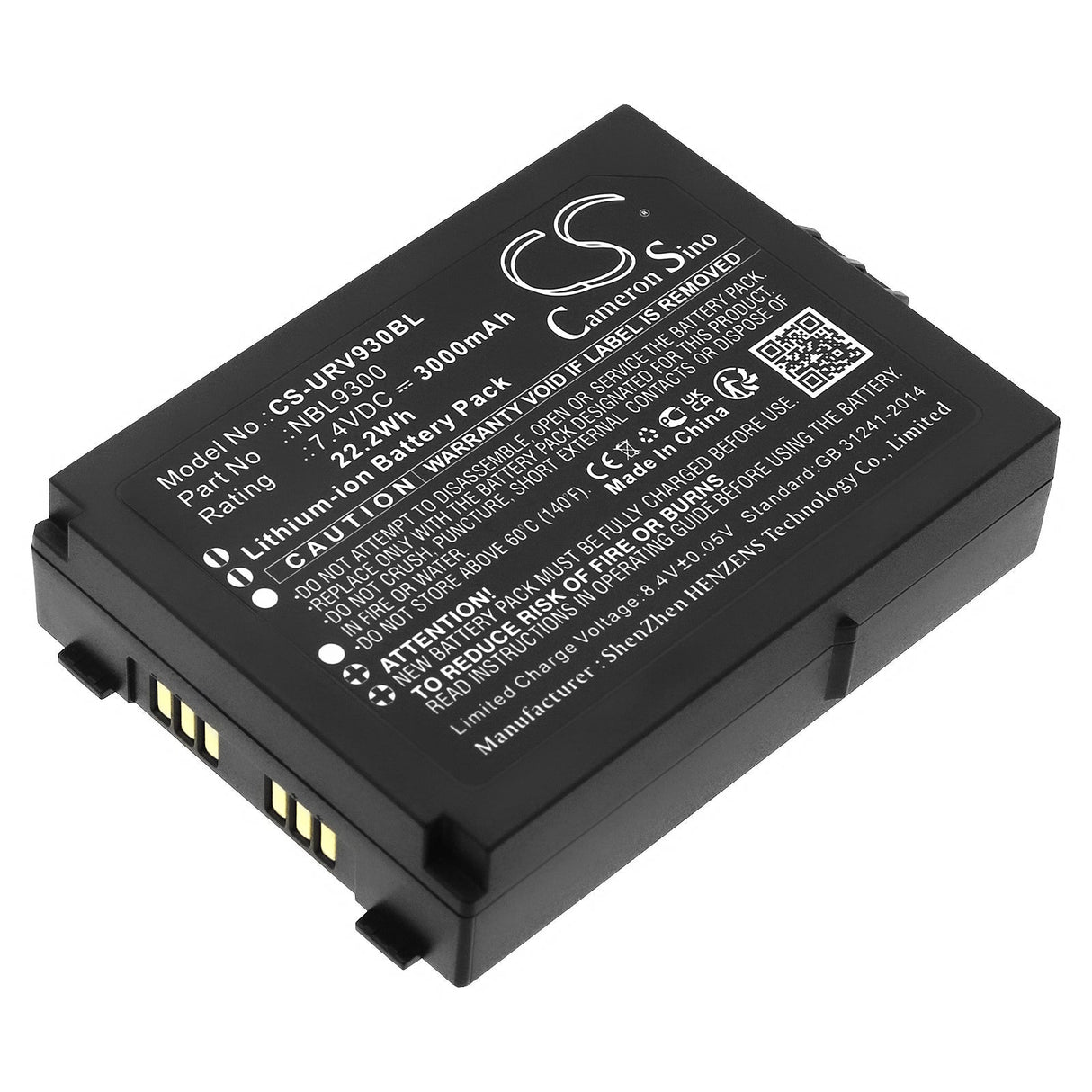 7.4V, Li-ion, 3000mAh, Batterie de scanner de codes-barres compatible avec Urovo, Nbl9300, 22.2Wh Scanner de codes-barres Cameron Sino Technology Limited