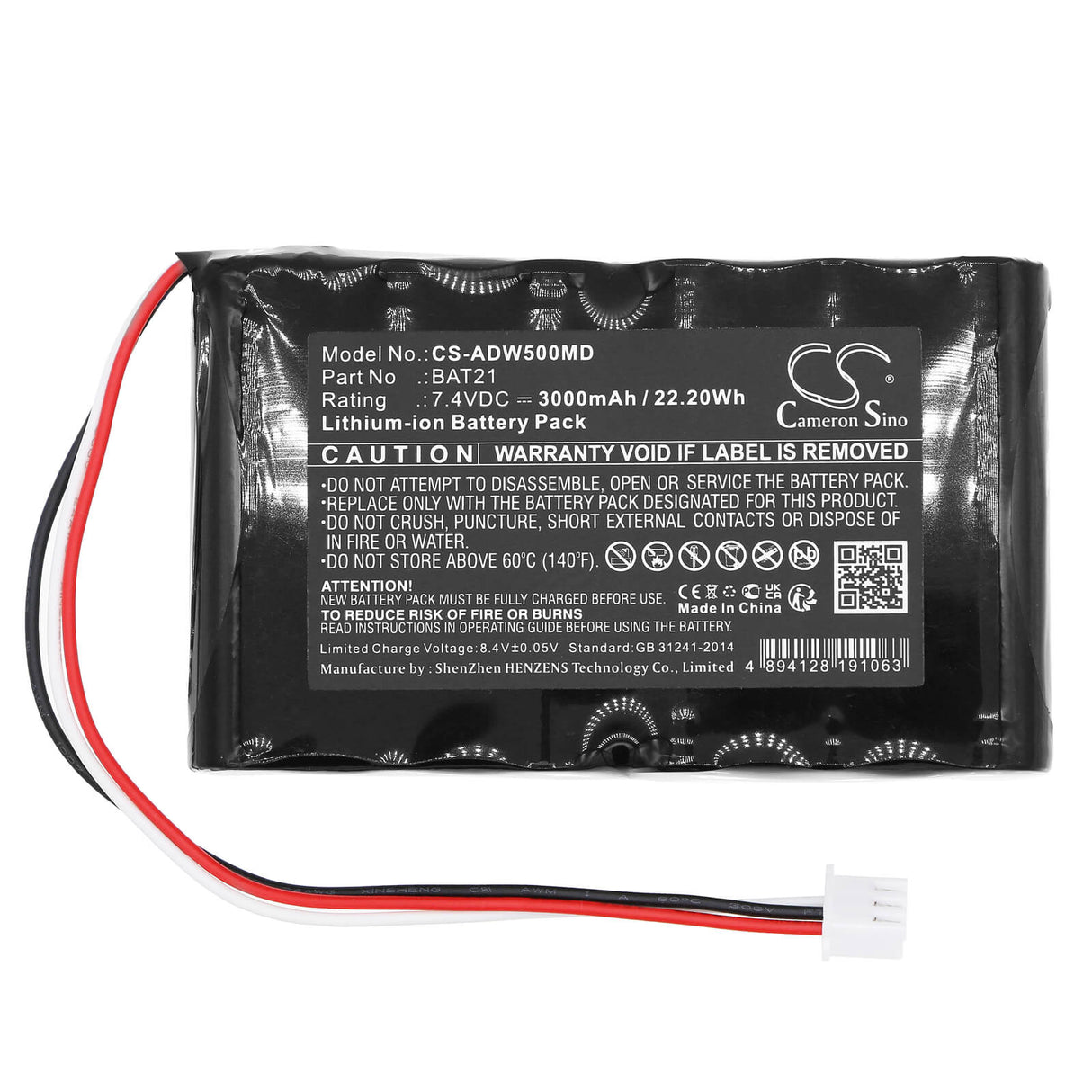 7.4V, Li-ion, 3000mAh, Batterie médicale compatible avec Ade, Bat21, Esw50-15, Stan07, 22.20Wh Cameron Sino Technology Limited (Médical)