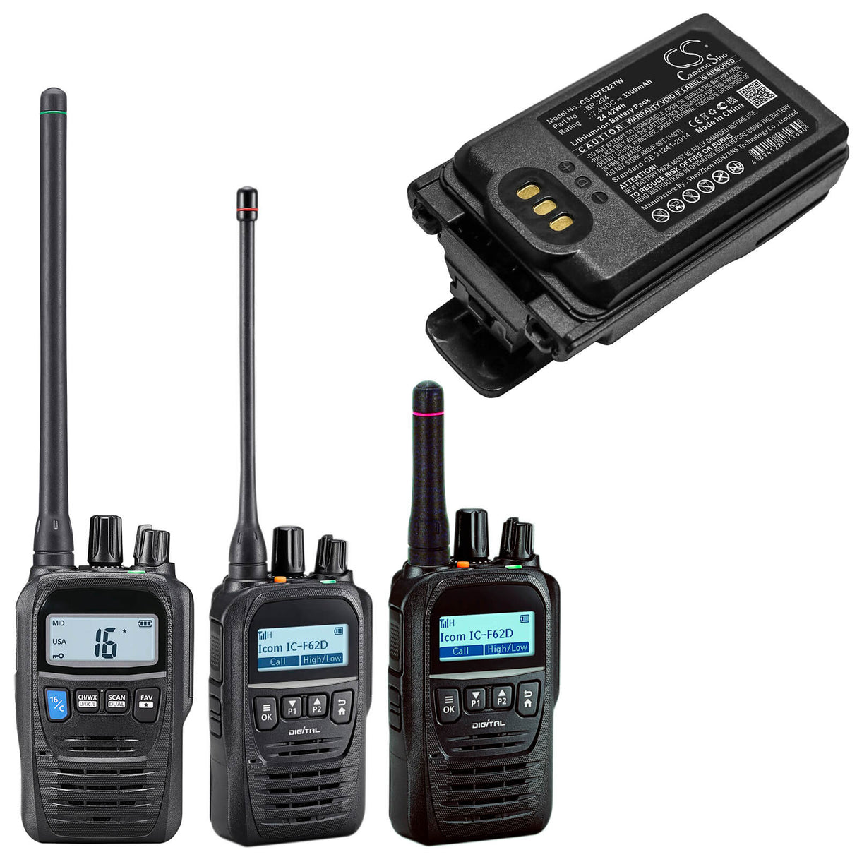 7.4V, Li-ion, 3300mAh, Two-Way Radio battery fits Icom, Bp-294, Ic-f52d, Ic-f62d, 24.42Wh Two-Way Radio Cameron Sino Technology Limited