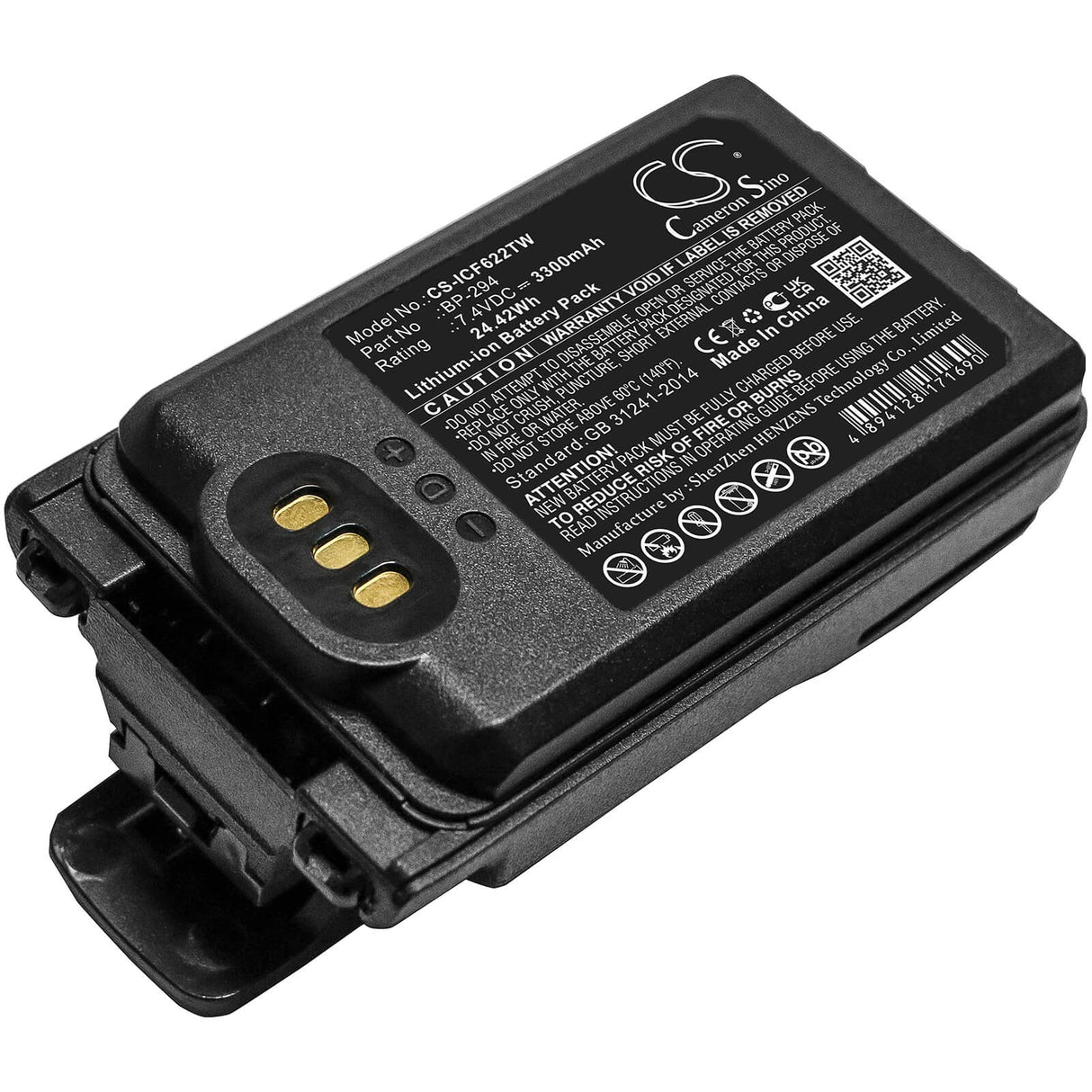 7.4V, Li-ion, 3300mAh, Two-Way Radio battery fits Icom, Bp-294, Ic-f52d, Ic-f62d, 24.42Wh Two-Way Radio Cameron Sino Technology Limited