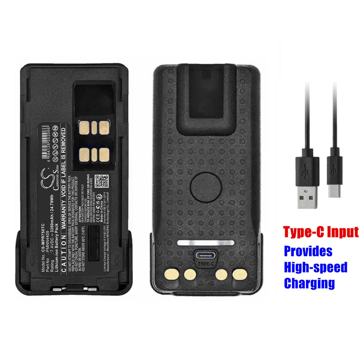 USB-C Port, 7.4V, Li-ion, 3350mAh, Two-Way Radio Battery fits Motorola, Apx2000, Apx3000, 24.79Wh Two-Way Radio Cameron Sino Technology Limited