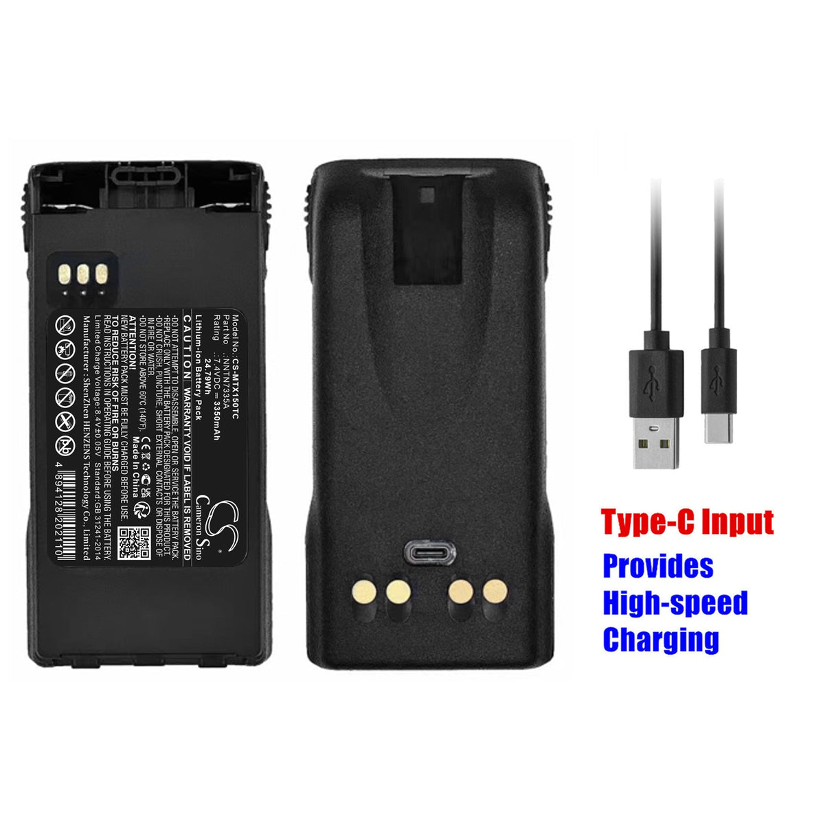 7.4V, Li-ion, 3350mAh, Two-Way Radio Battery with USB-C charge port fits Motorola, Mt1500, Nt1500, 24.79Wh Two-Way Radio Cameron Sino Technology Limited
