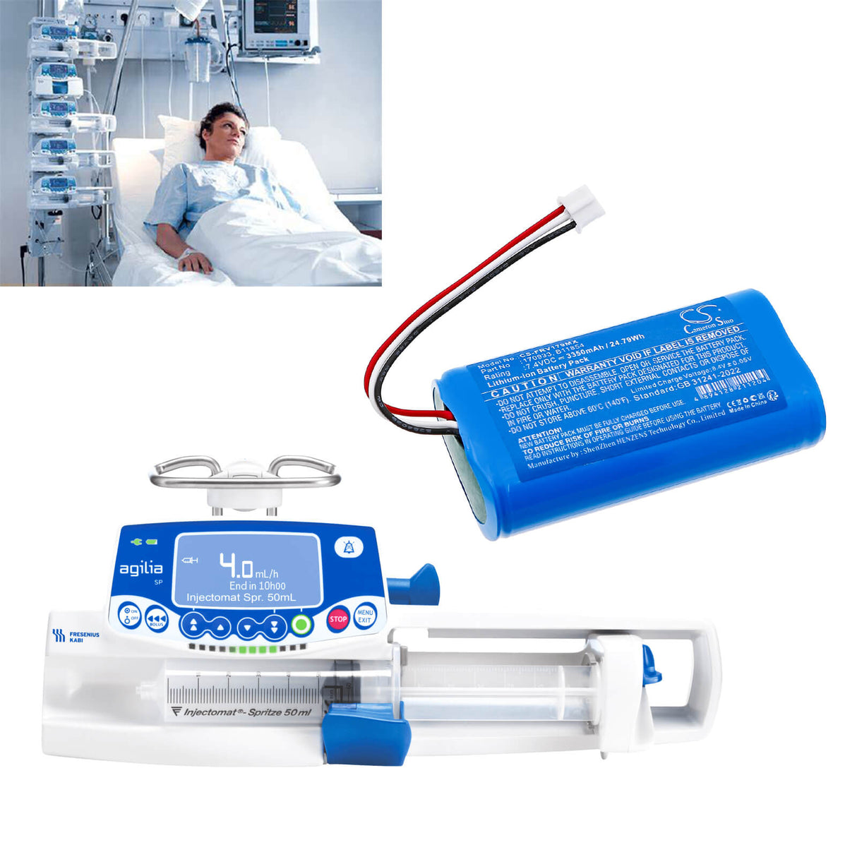 7.4V, Li-ion, 3350mAh, Batterie médicale compatible avec Fresenius, Agilia Sp Mc, Agilia Sp Mc Wifi, 24.79Wh Médical Cameron Sino Technology Limited (Médical)