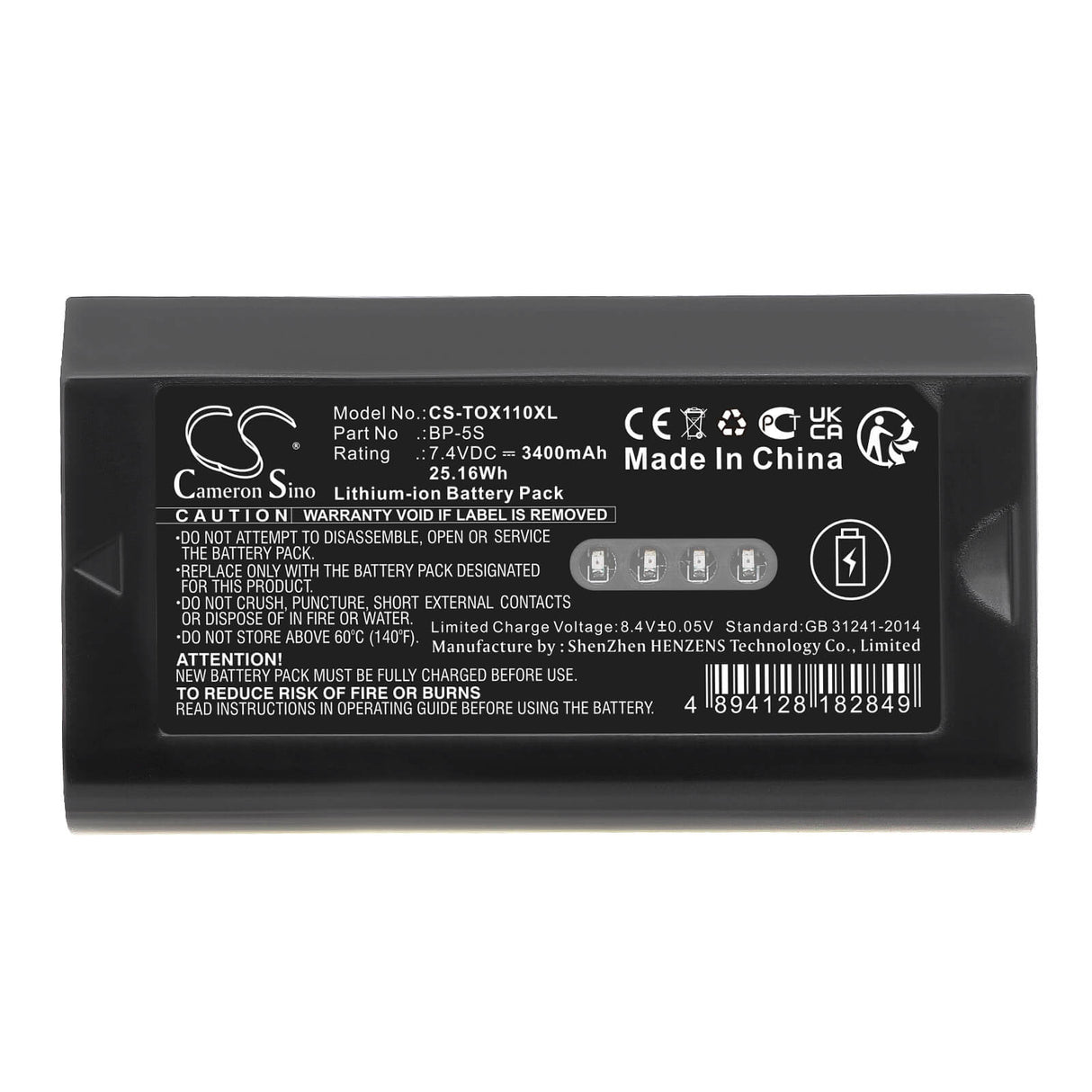 7.4V, Li-ion, 3400mAh, Equipment battery fits Qianxun, South, Topcon, Leica, Bp-5s, CS07, 25.16Wh Equipment, Survey, Test Cameron Sino Technology Limited
